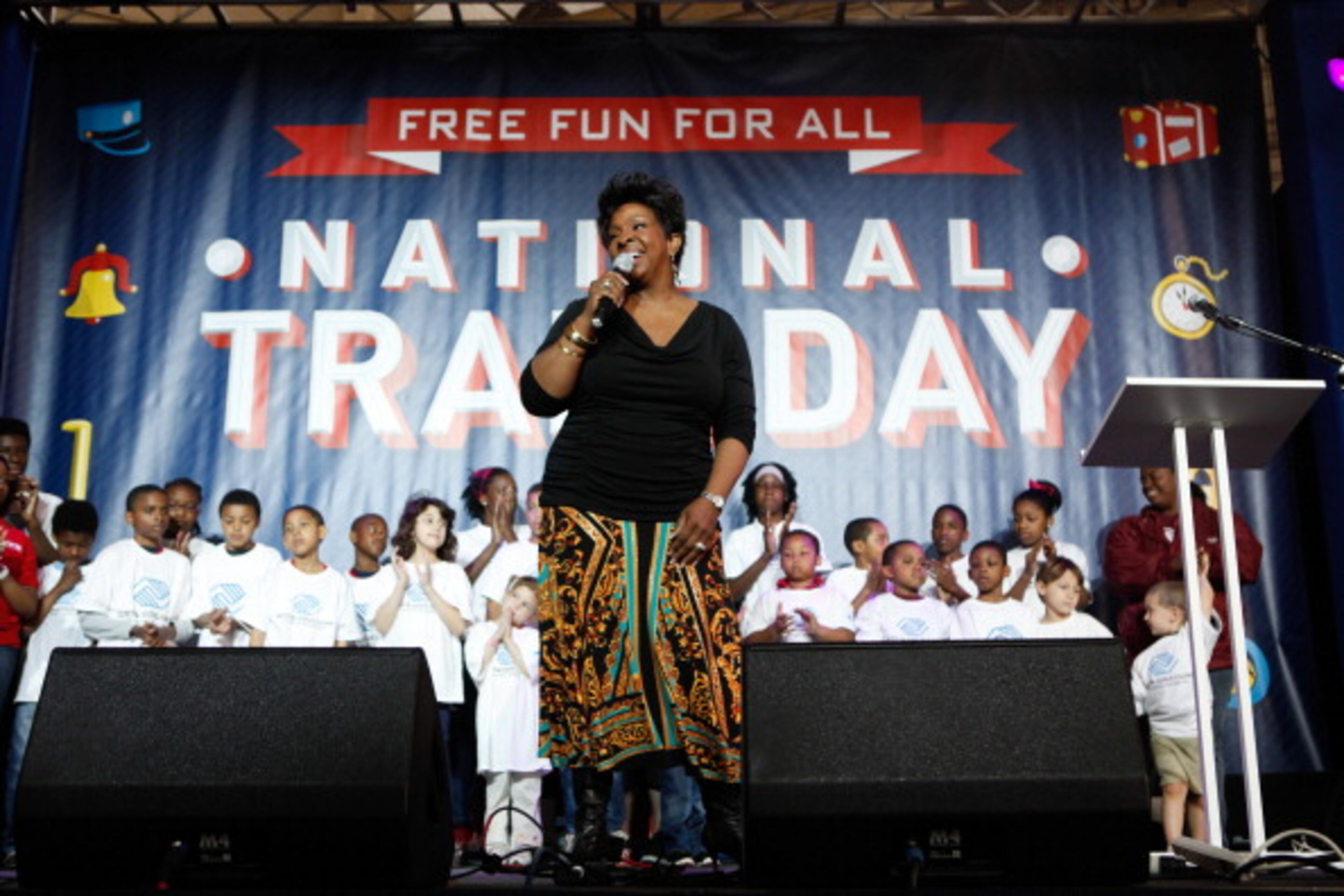 WASHINGTON - MAY 07: Gladys Knight speaks on stage in celebration of National Train Day at Union Station on May 7, 2011 in Washington, DC. (Photo by Brendan Hoffman/Getty Images for Amtrak)