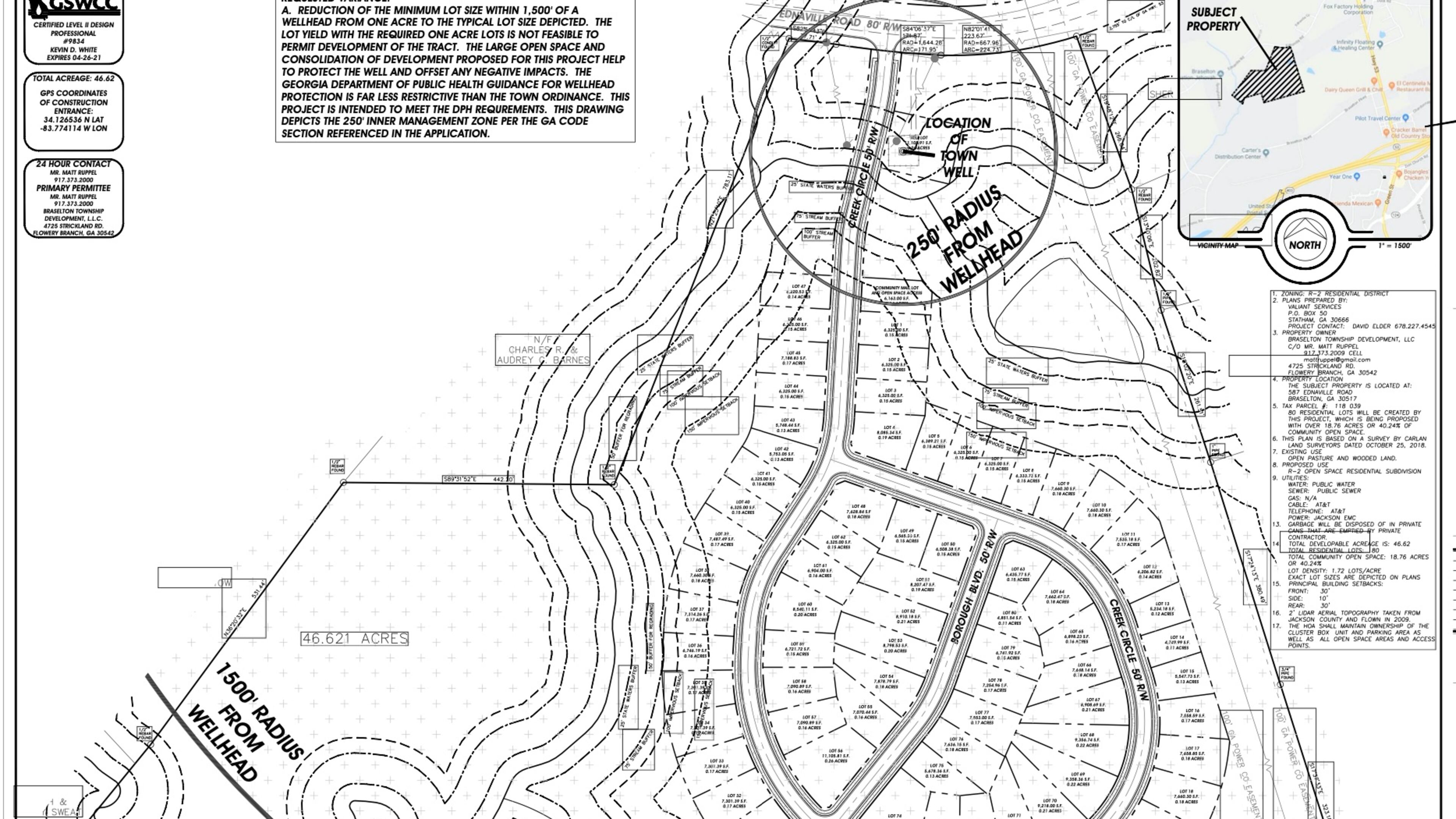 Valiant Services In conjunction with Matt Ruppel and Braselton Township Development LLC are seeking a variance from Braselton's Town Wellhead Protection Ordinance to build a subdivision. (Courtesy Town of Braselton)