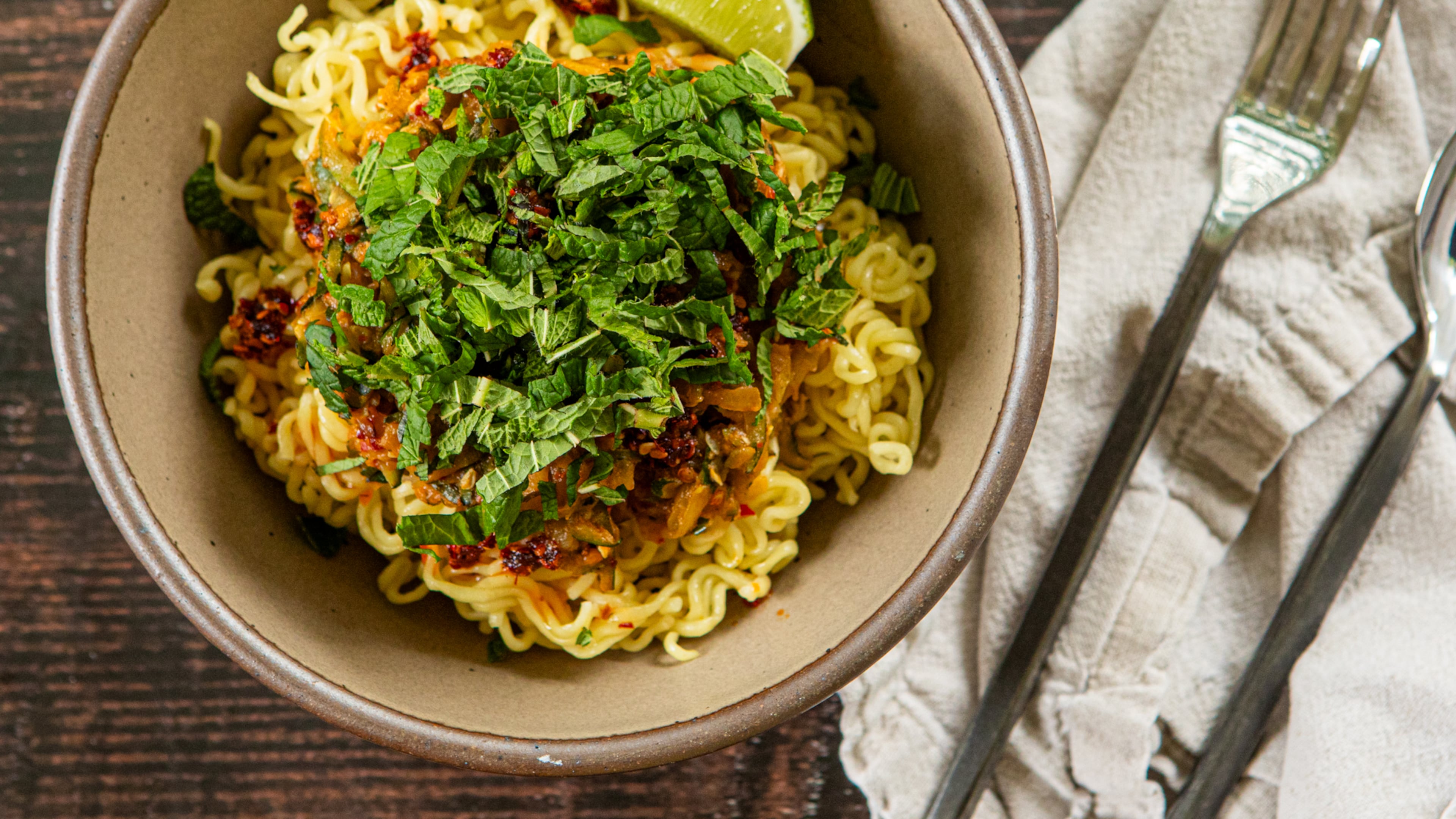 Chili Crisp Zucchini Ramen Noodles. (Aaliyah Man for The Atlanta Journal-Constitution/Food styling by Kate Williams)
