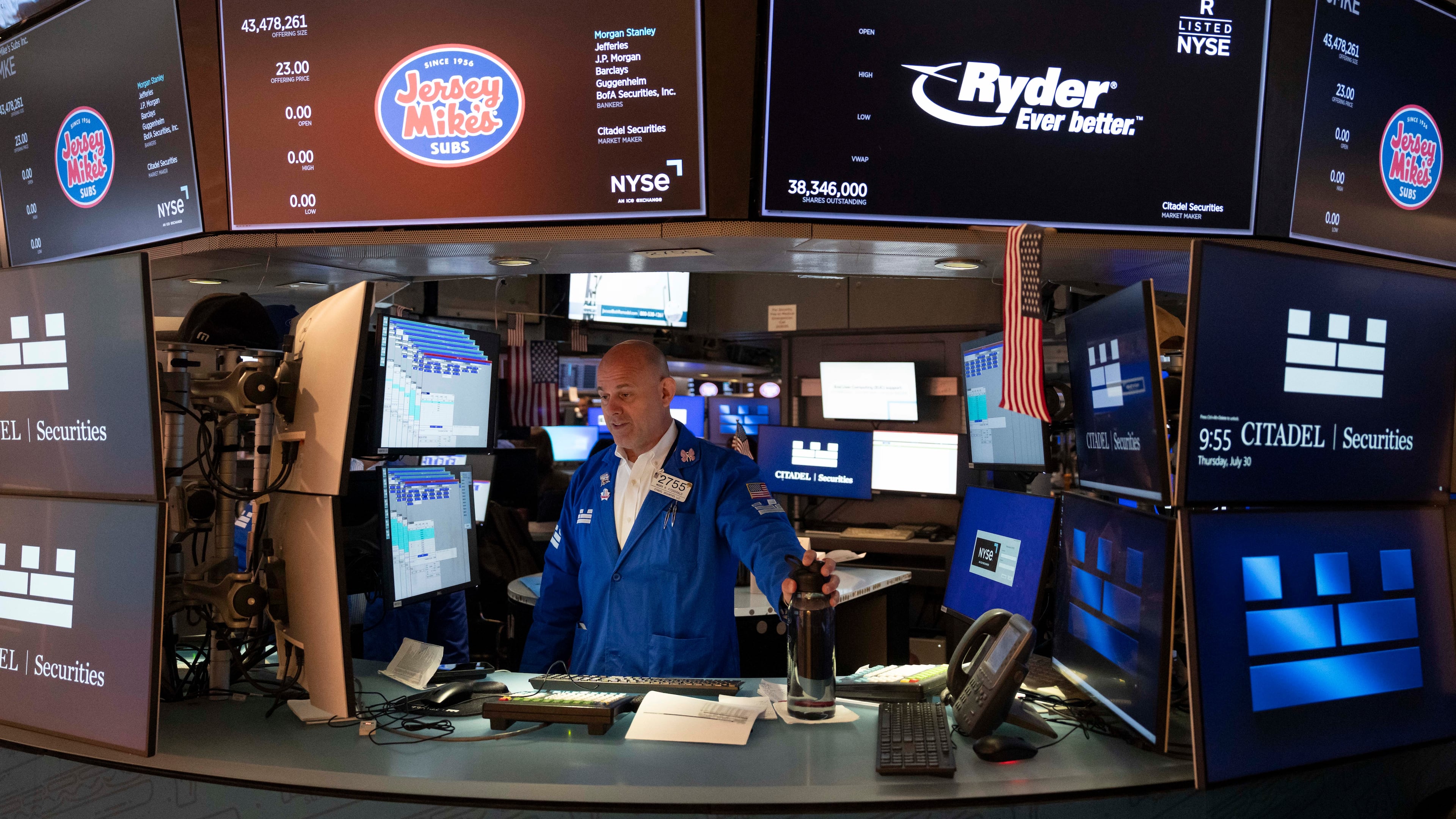 Specialist Mark Fitzgerald works on the floor of the New York Stock Exchange, Thursday, July 30, 2026, in New York. (AP Photo/Yuki Iwamura)