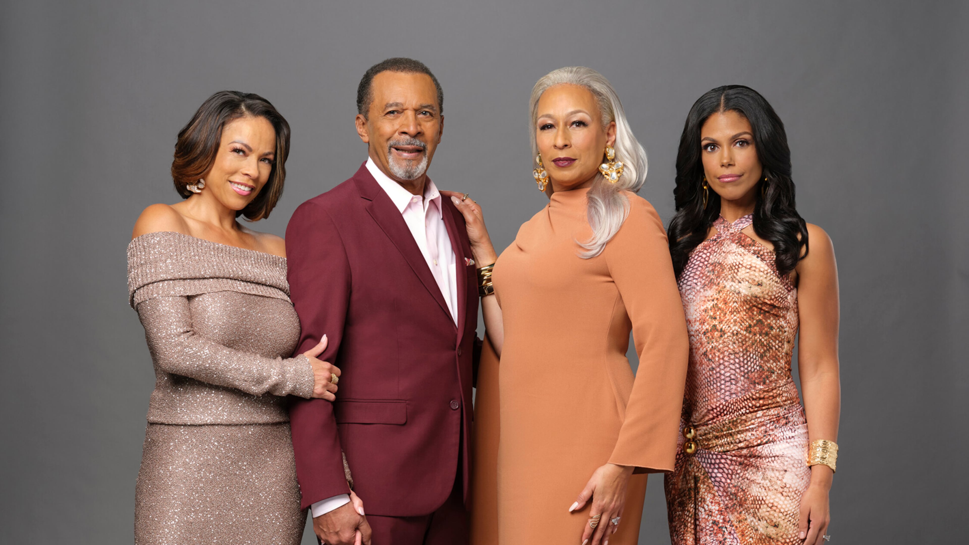 The main family in "Beyond the Gates" on CBS includes Daphnée Duplaix as Dr. Nicole Dupree Richardson (from left), Clifton Davis as Vernon Dupree, Tamara Tunie as Anita Dupree and Karla Mosley as Dani Dupree. (Quantrell Colbert/CBS)