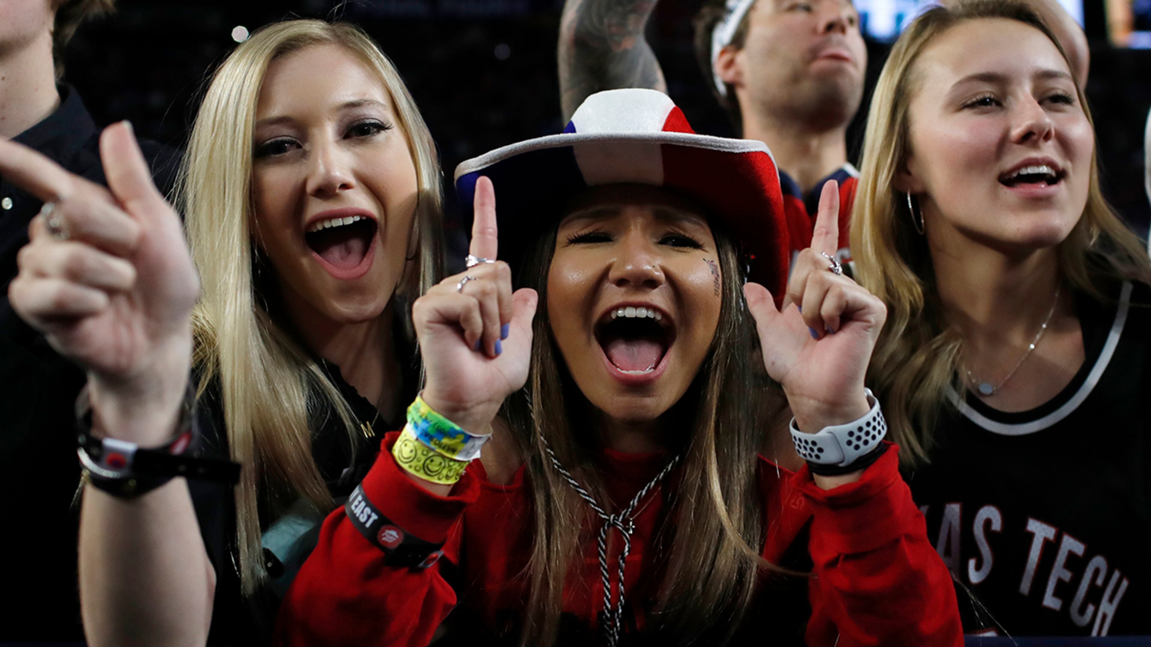 Texas Tech fans cheer before the championship of the Final Four NCAA college basketball tournament between Texas Tech and Virginia, Monday, April 8, 2019, in Minneapolis.