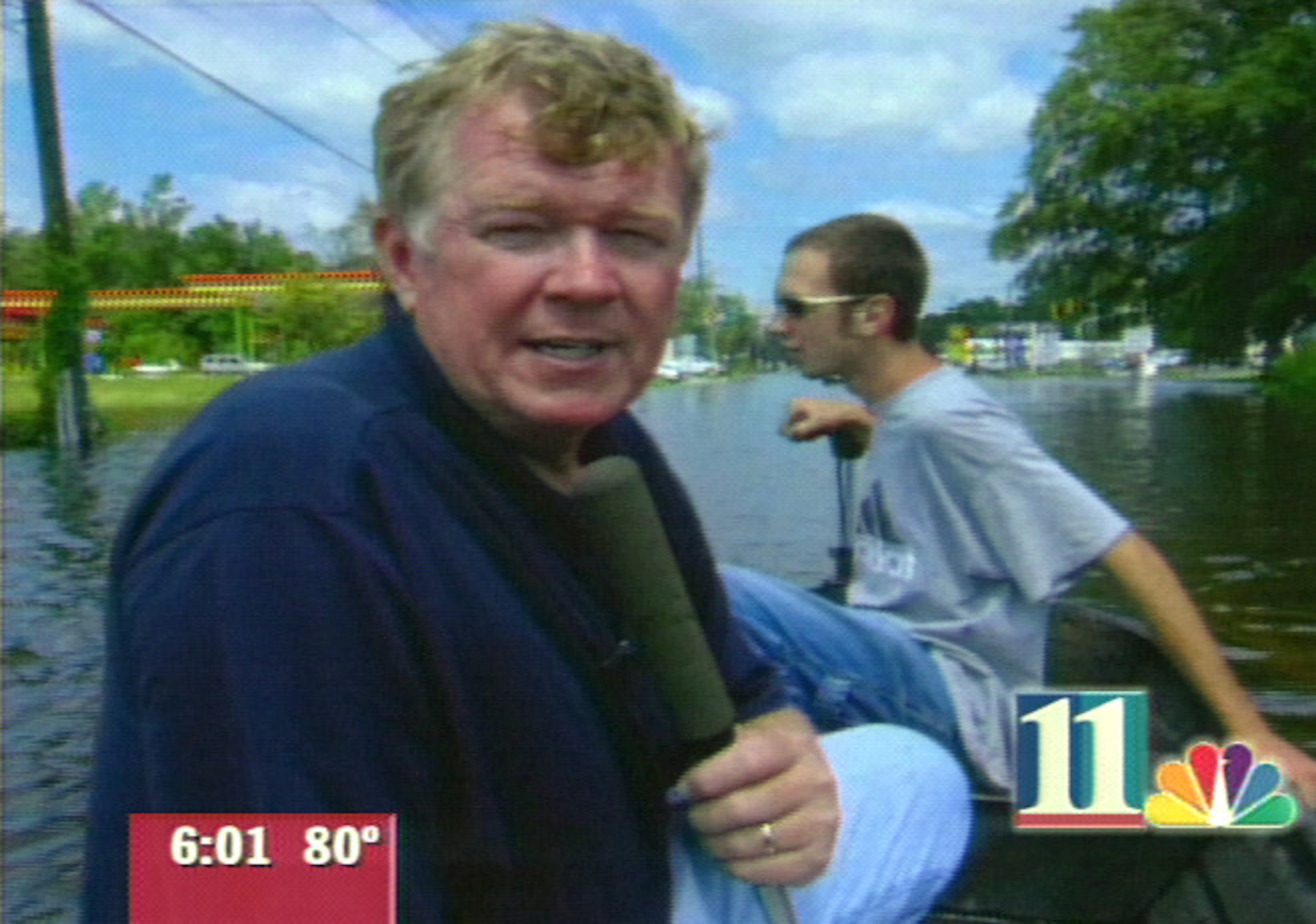 11Alive reporter Wes Sarginson reporting in 1999 following Hurricane Floyd. (Courtesy of WXIA)
