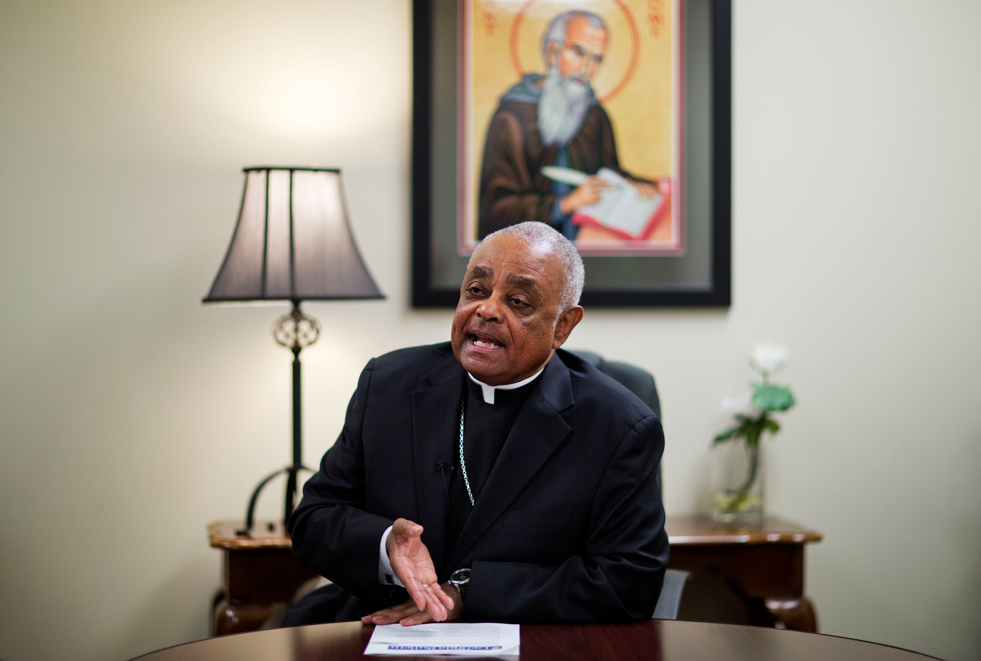 Atlanta Archbishop Wilton Gregory speaks during an interview, Wednesday, April 2, 2014, in Smyrna, Ga. The Roman Catholic Archbishop of Atlanta says he suspects the church will ultimately sell a $2.2 million mansion built for his use. Gregory said in an interview with The Associated Press on Wednesday that he accepts blame for not consulting enough with members of the church before building the expansive residence in one of Atlanta's toniest neighborhoods. (AP Photo/David Goldman)