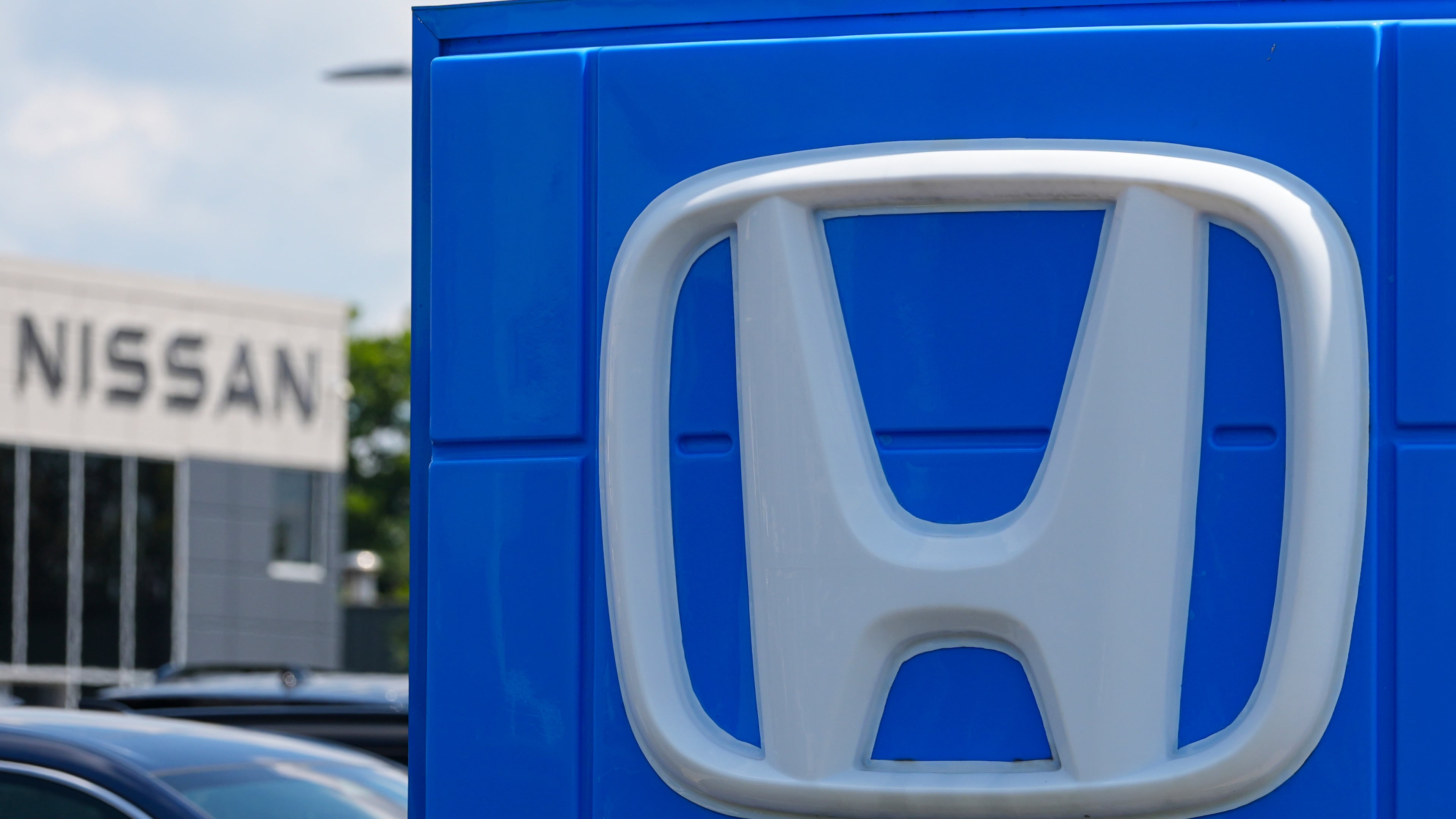 FILE - The Honda and Nissan dealerships are shown in Carmel, Ind., Wednesday, Aug. 6, 2025. (AP Photo/Michael Conroy, File)