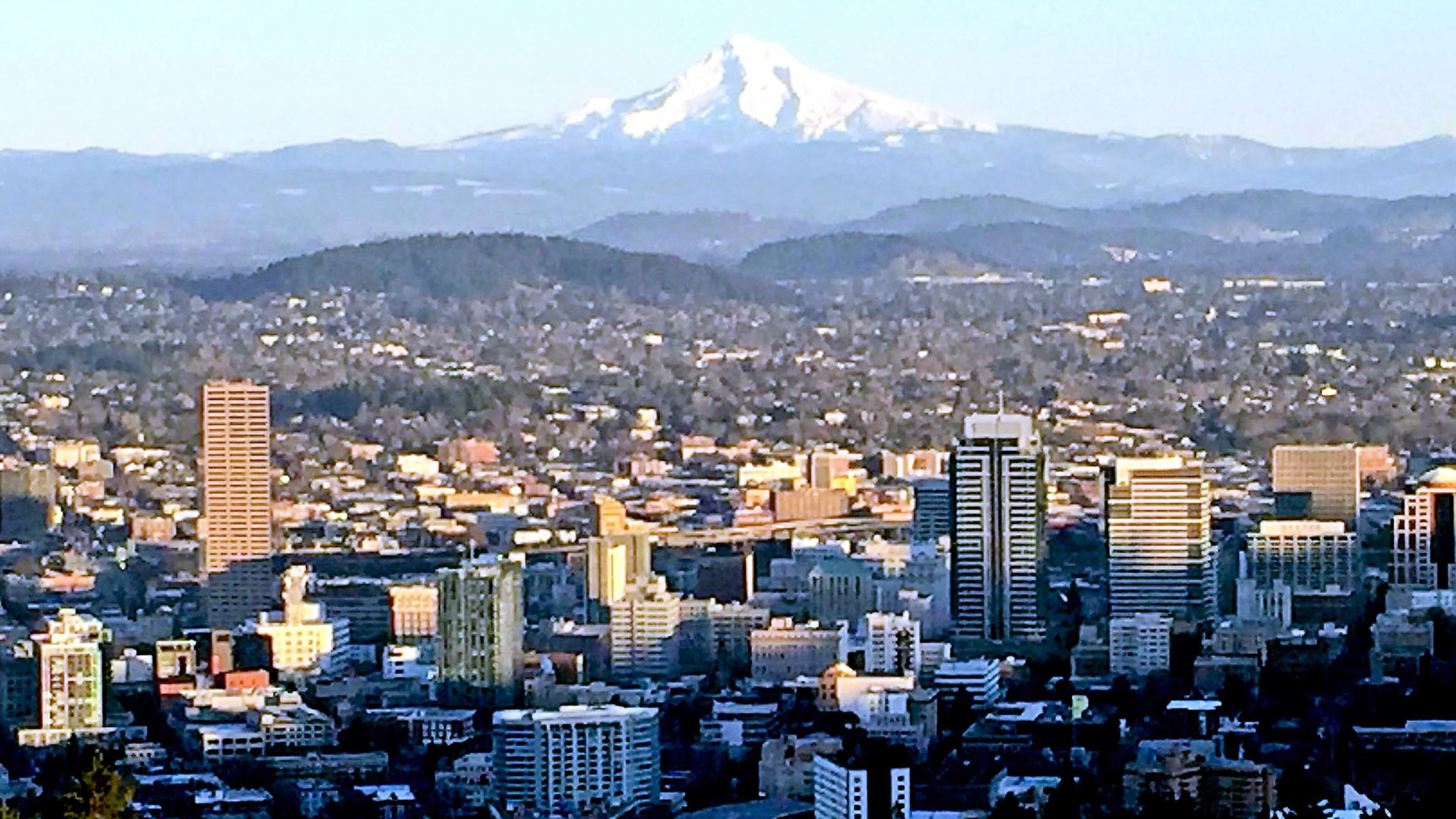 On a clear day in Portland, Mount Hood's snow-covered peak is visible in the distance. (Gretchen McKay/Pittsburgh Post-Gazette/TNS)