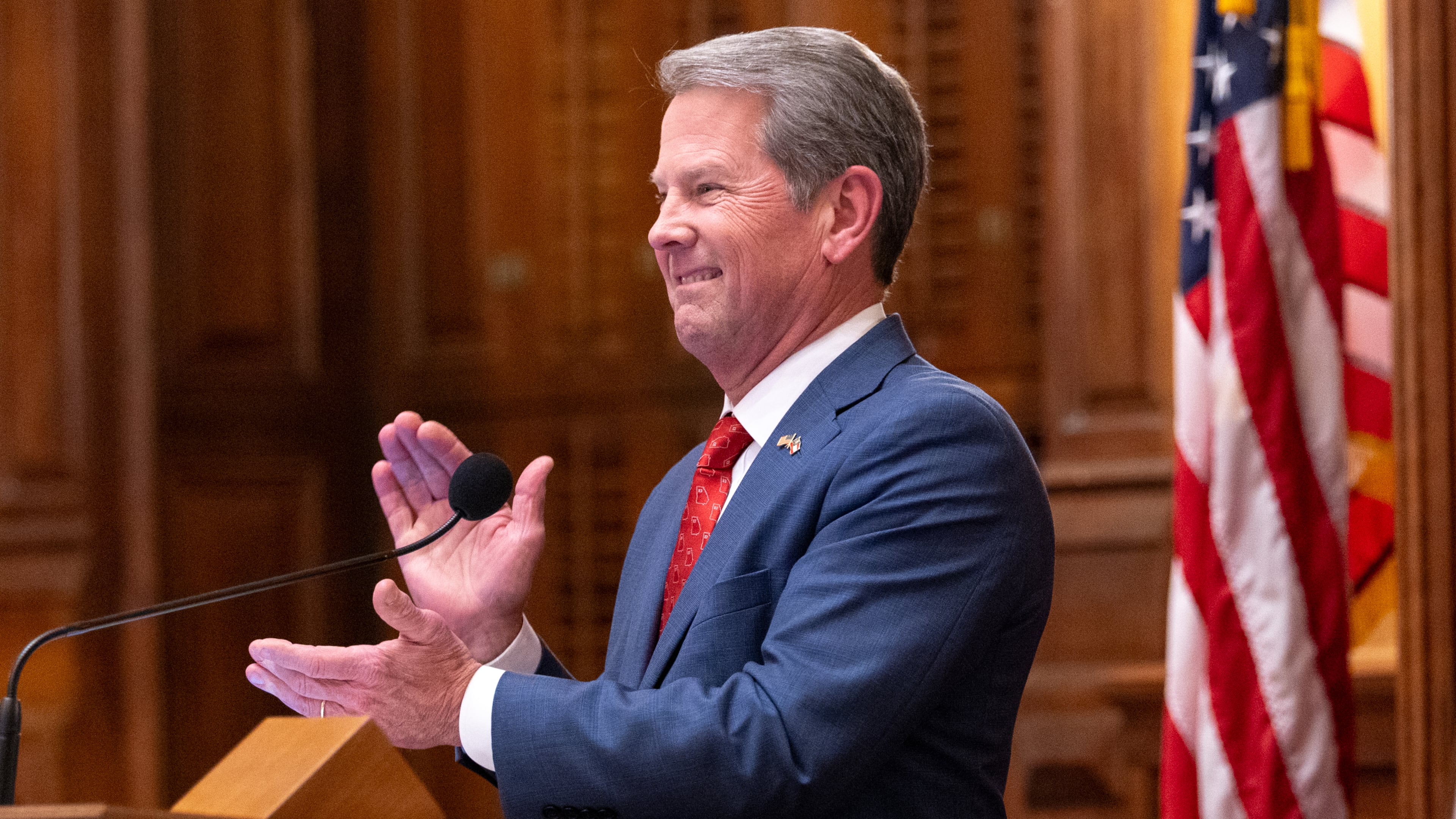 Gov. Brian Kemp, seen here at the state Capitol in April, has emerged as one of Georgia's biggest defenders of the data center industry. (Arvin Temkar/AJC)