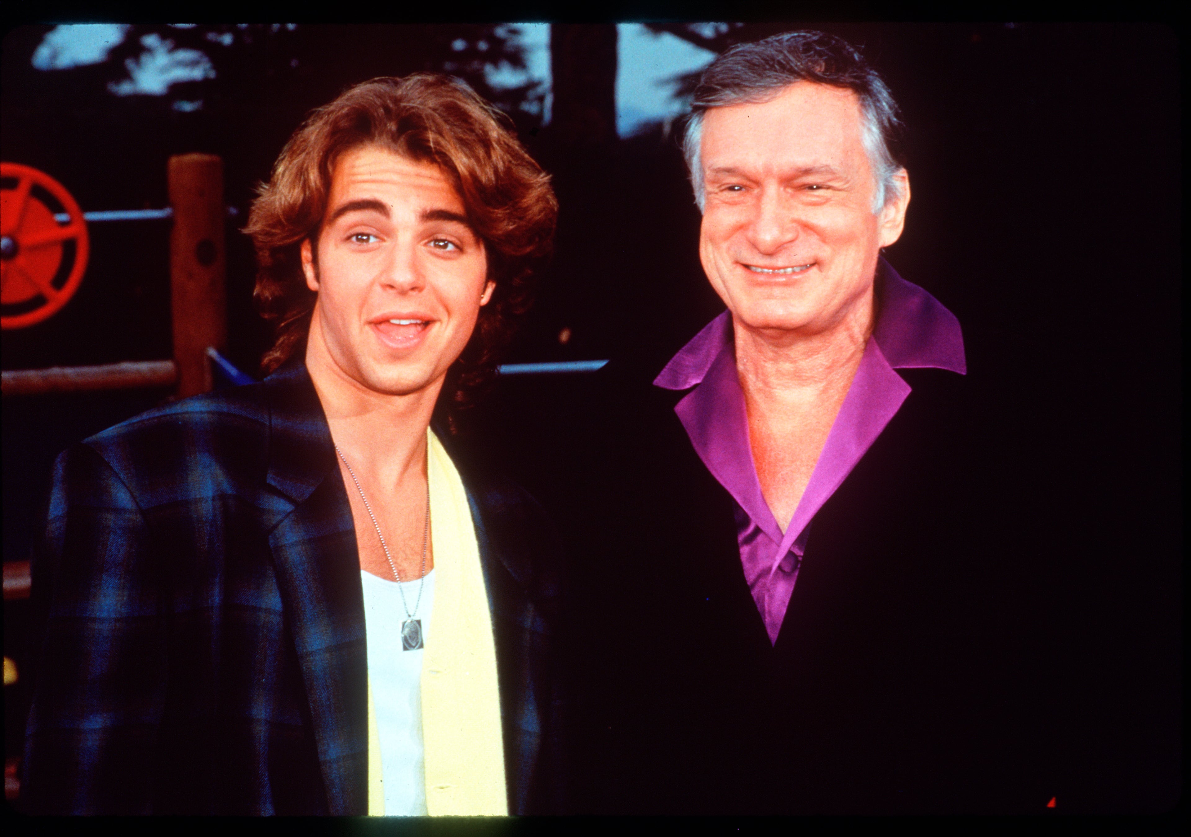 UNITED STATES - NOVEMBER 08: BLOSSOM - "True Romance" - Season Four - 11/8/93, Joey (Joey Lawrence, left) met Hugh Hefner (guest starring as himself) at the Playboy Mansion., (Photo by Touchstone Pictures/ABC via Getty Images)