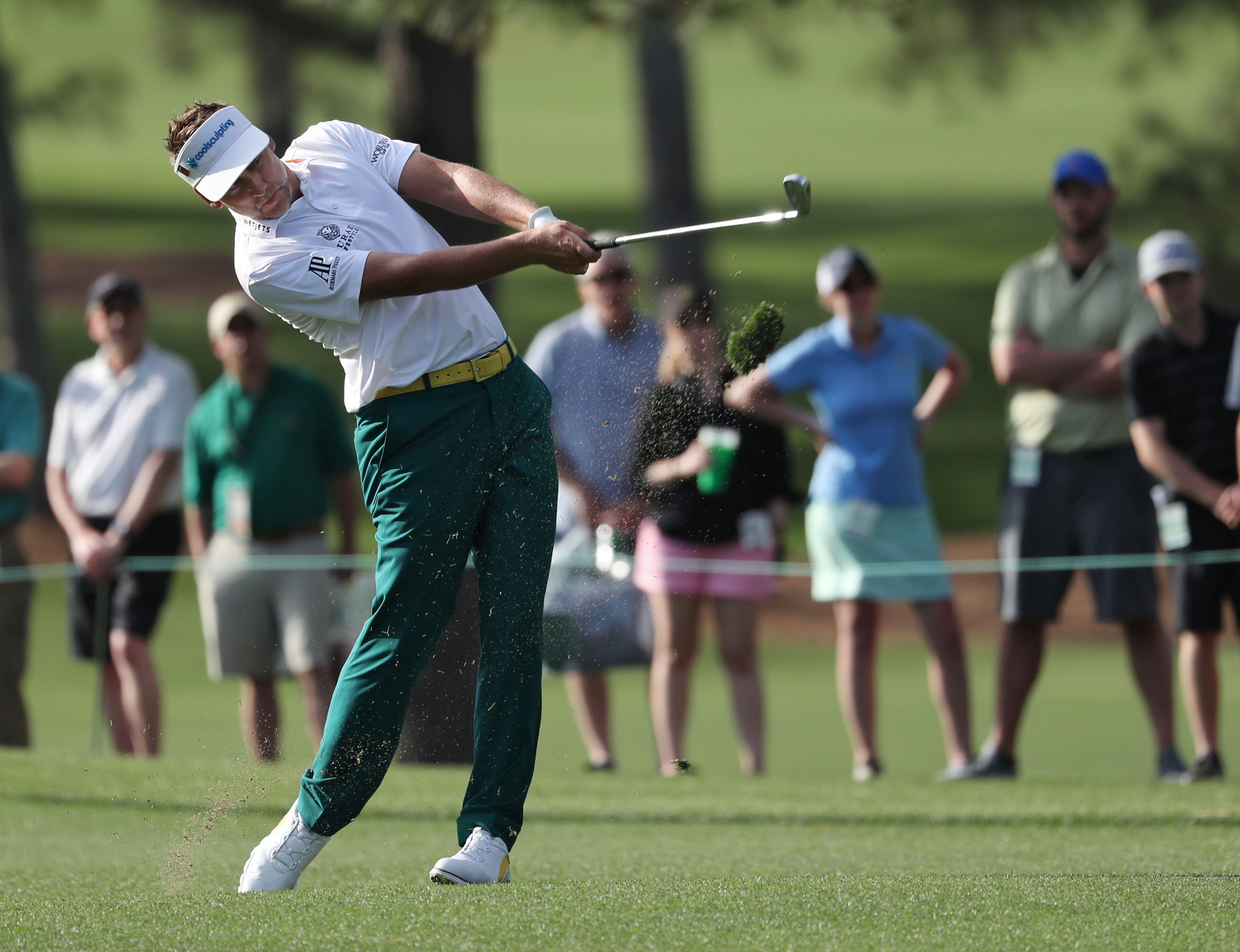 April 11, 2019 - Augusta - Ian Poulter makes his fairway shot on 17 during the first round of the Masters Tournament Thursday, April 11, 2019, at Augusta National Golf Club in Augusta. Jason Getz / Special to the AJC