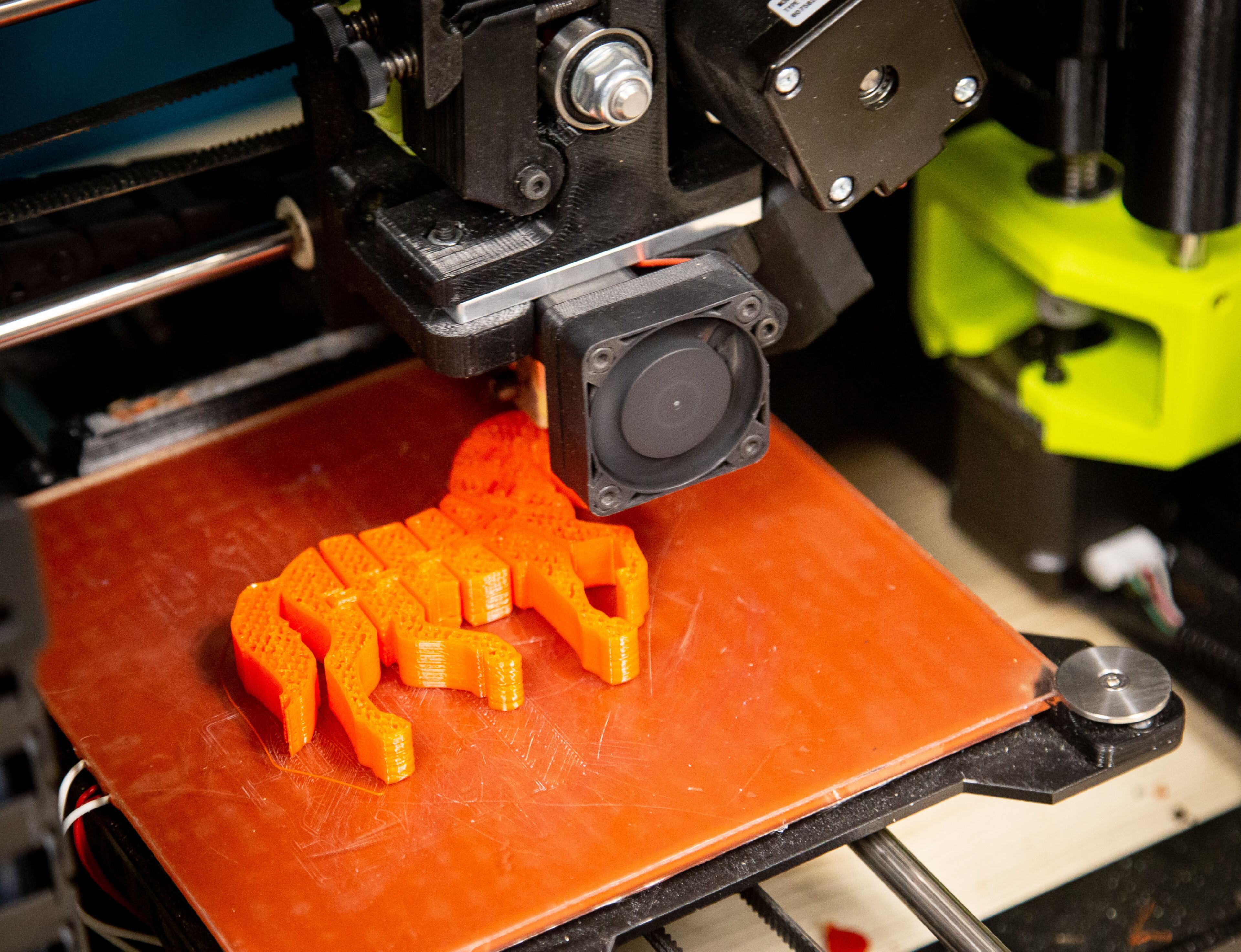 A 3D printer prints out a horse during the Genius Camp in the ExLab at Georgia State University on Saturday, March 7, 2020. STEVE SCHAEFER / SPECIAL TO THE AJC