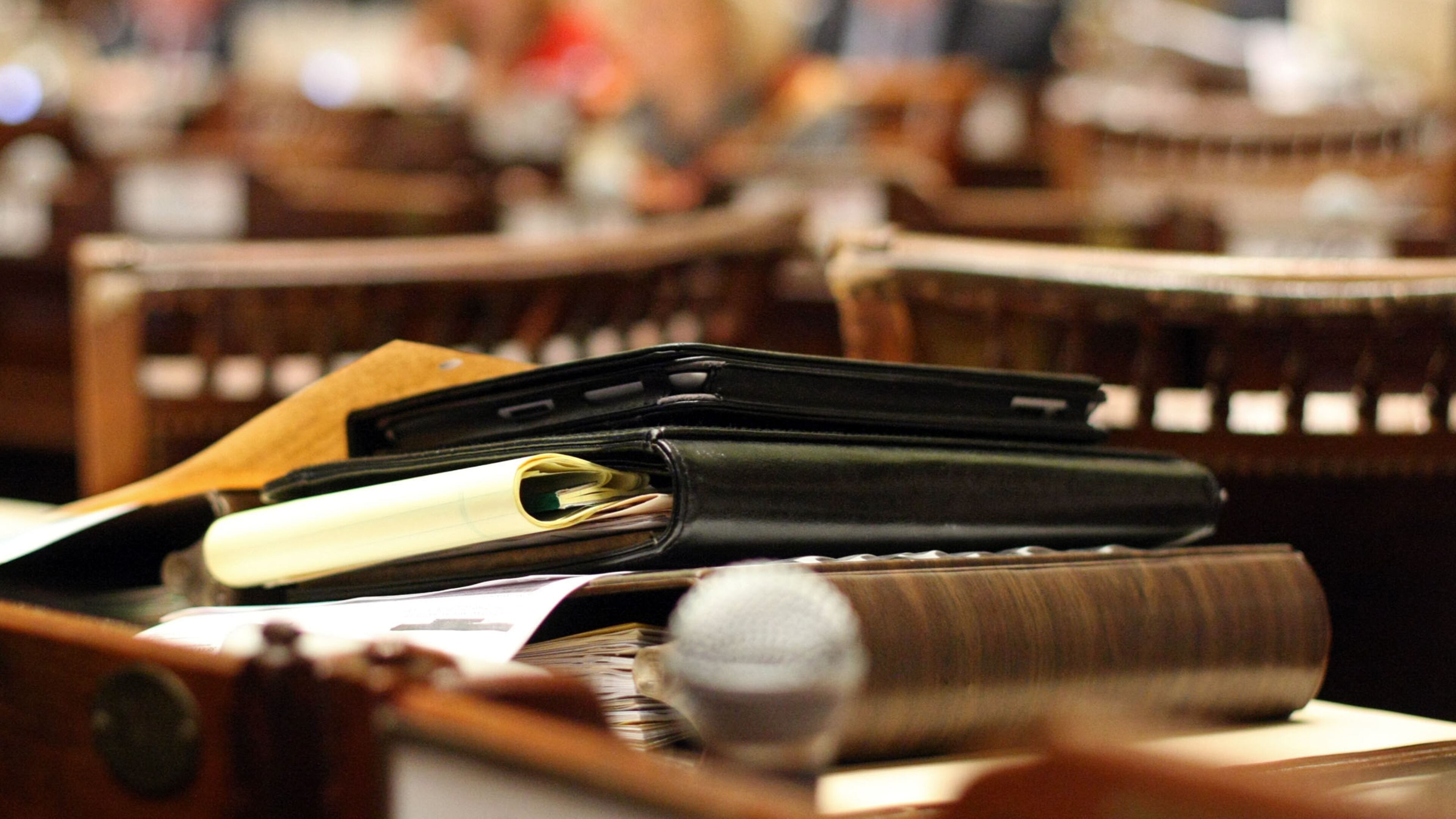 Feb. 3, 2012-ATLANTA: A tablet and paperwork is shown on the desk of Rep. Donna Sheldon, R-Dacula, during Legislative Day 14 in the House Chambers Friday morning in Atlanta, Ga., February 3, 2012.