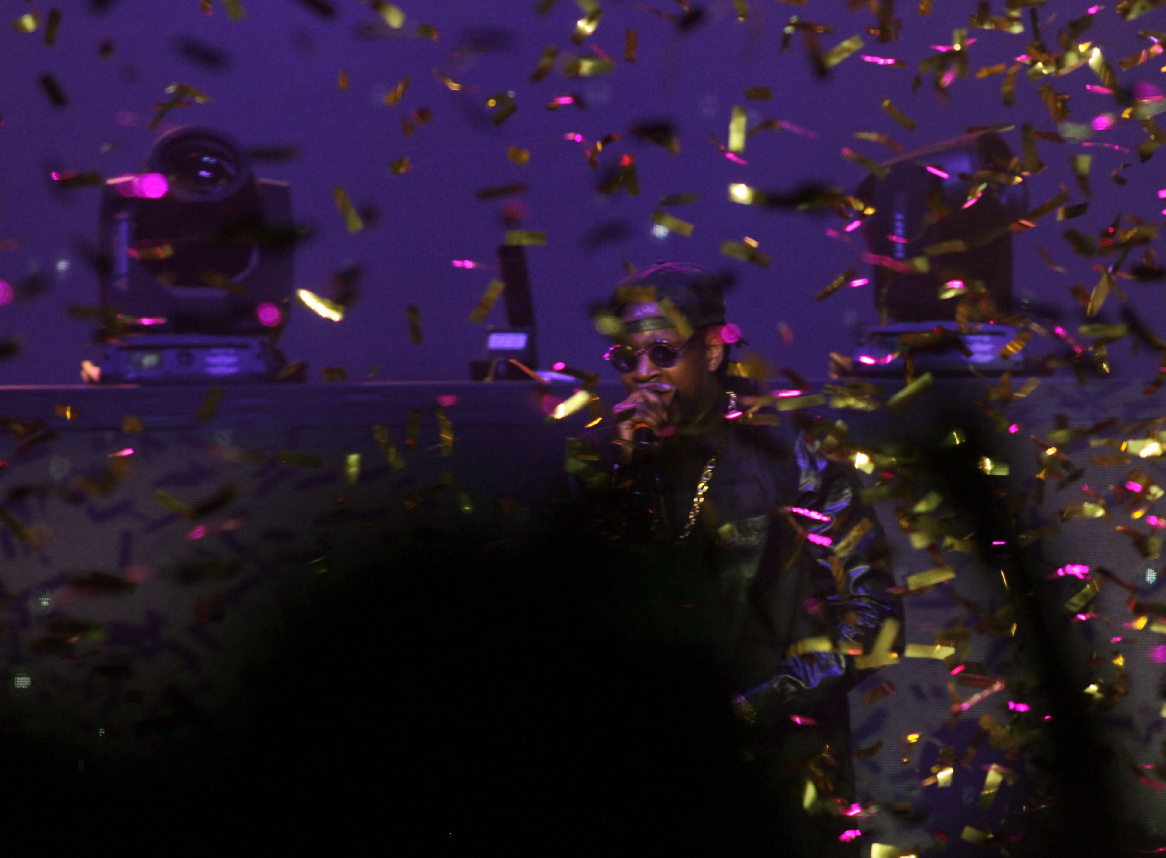 A burst of confetti surrounds 2 Chainz, headliner and closing artist for the Hot 107.9's Birthday Bash 18.