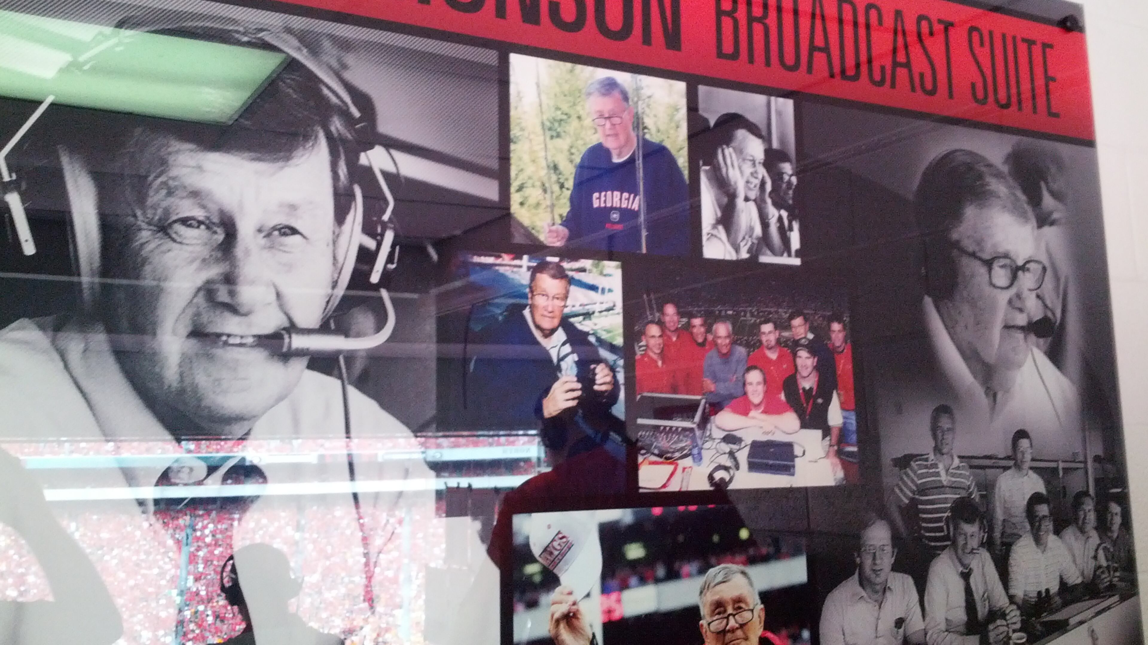 The collage that was added to the Georgia Radio Network booth at Sanford Stadium. It is now called the Larry Munson Broadcast Suite