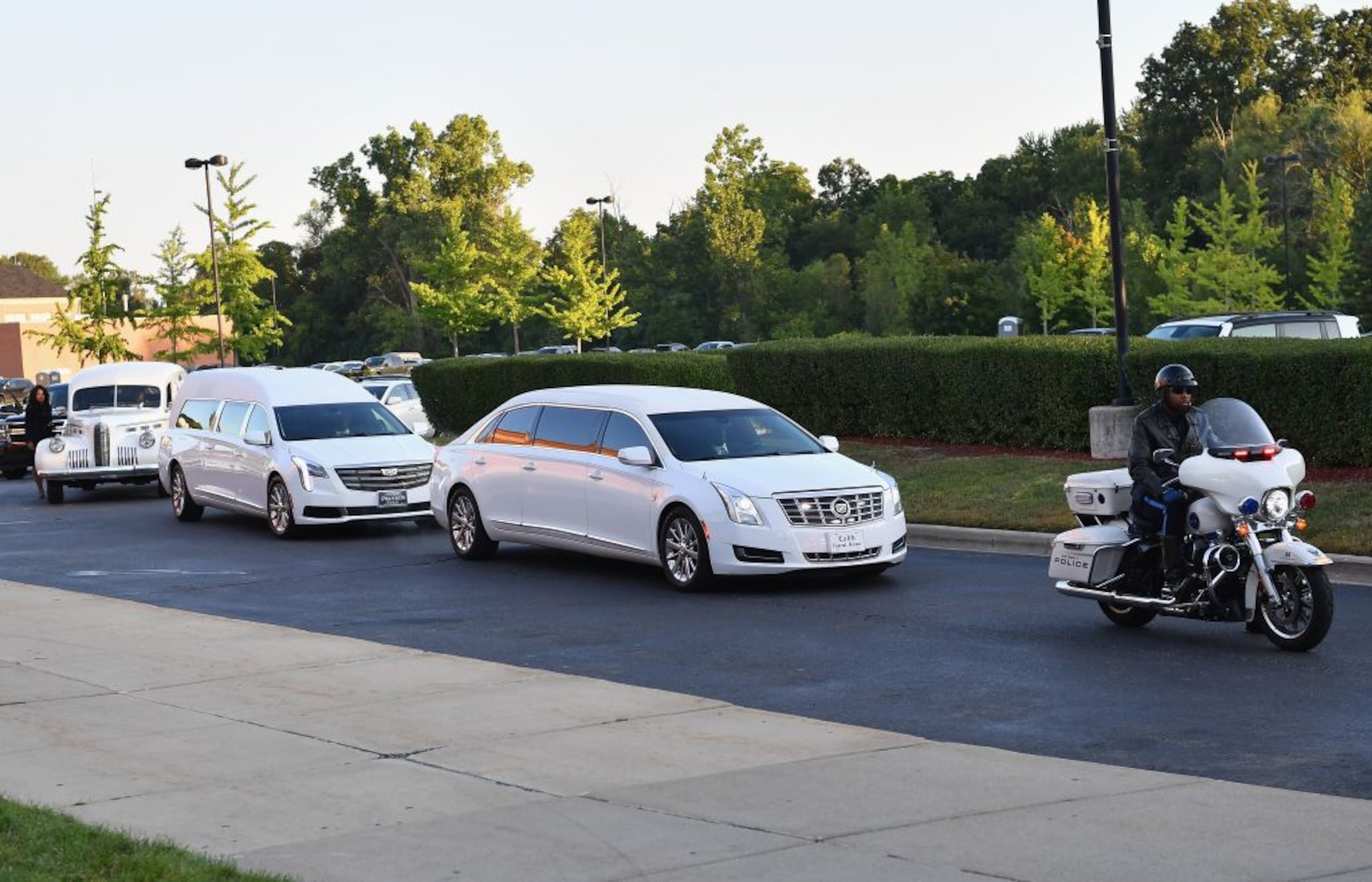 The casket of Aretha Franklin arrives at the Greater Grace Temple in advance of her funeral on August 31, 2018 in Detroit, Michigan. (Photo by Angela Weiss / AFP/Getty Images)