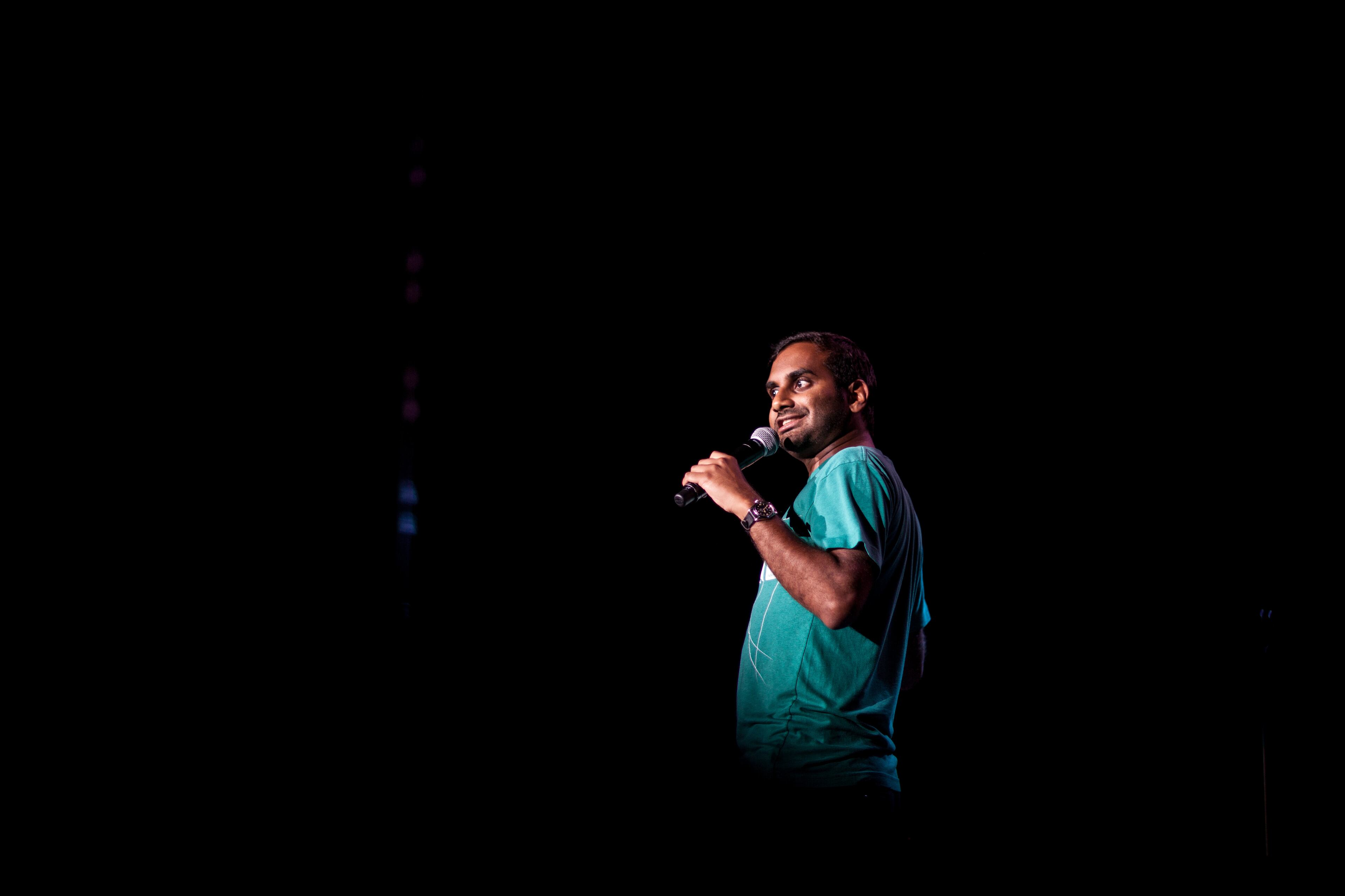 Comedian Aziz Ansari performs during the Oddball Comedy & Curiosity Festival tour at Aaron's Lakewood Amphitheatre Sunday, August 10, 2014 in Atlanta, Ga. (BRANDEN CAMP/SPECIAL)