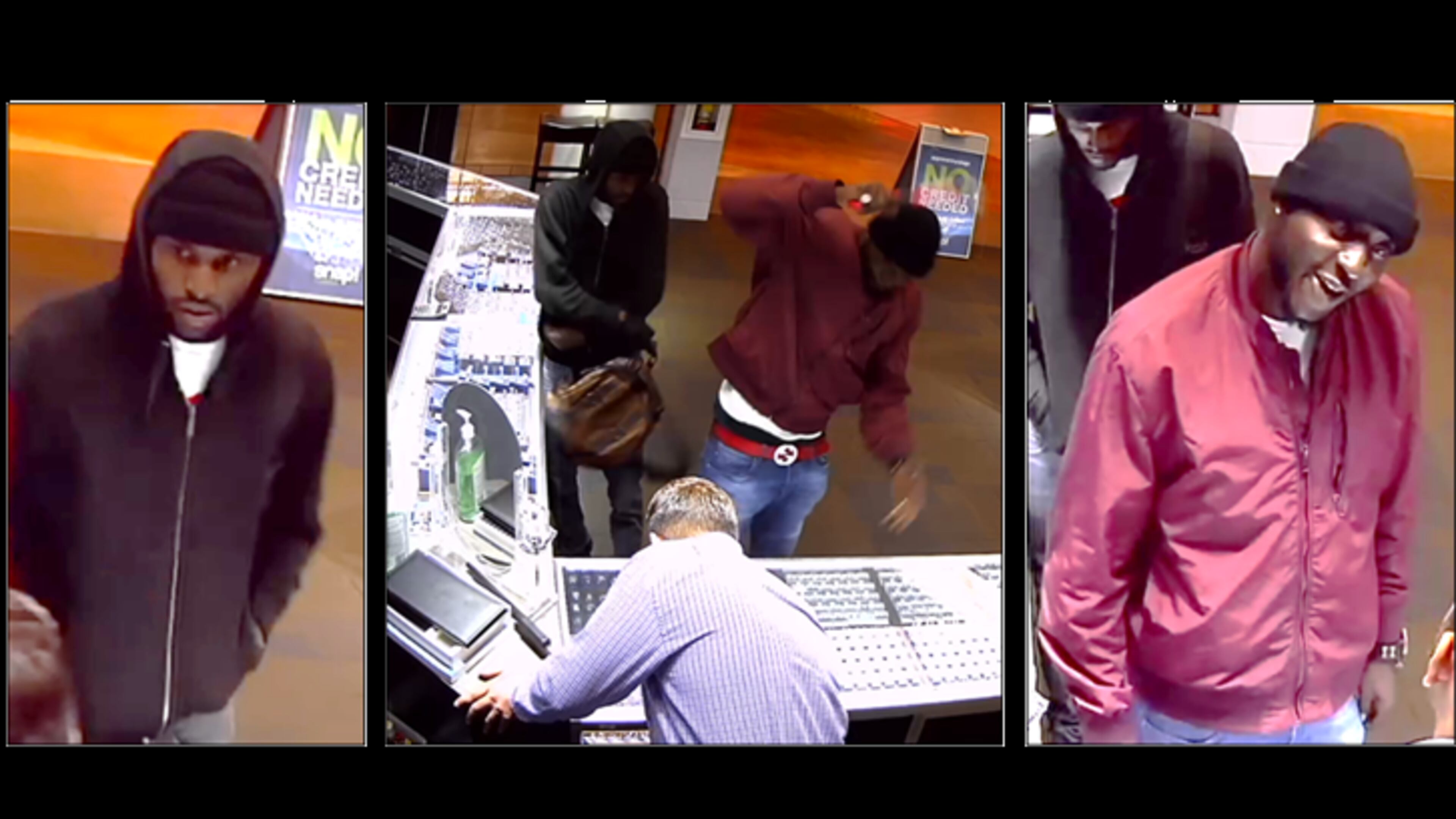 Gwinnett County police are searching for two men who used a hammer to steal $100,000 worth of jewelry from a Lawrenceville business