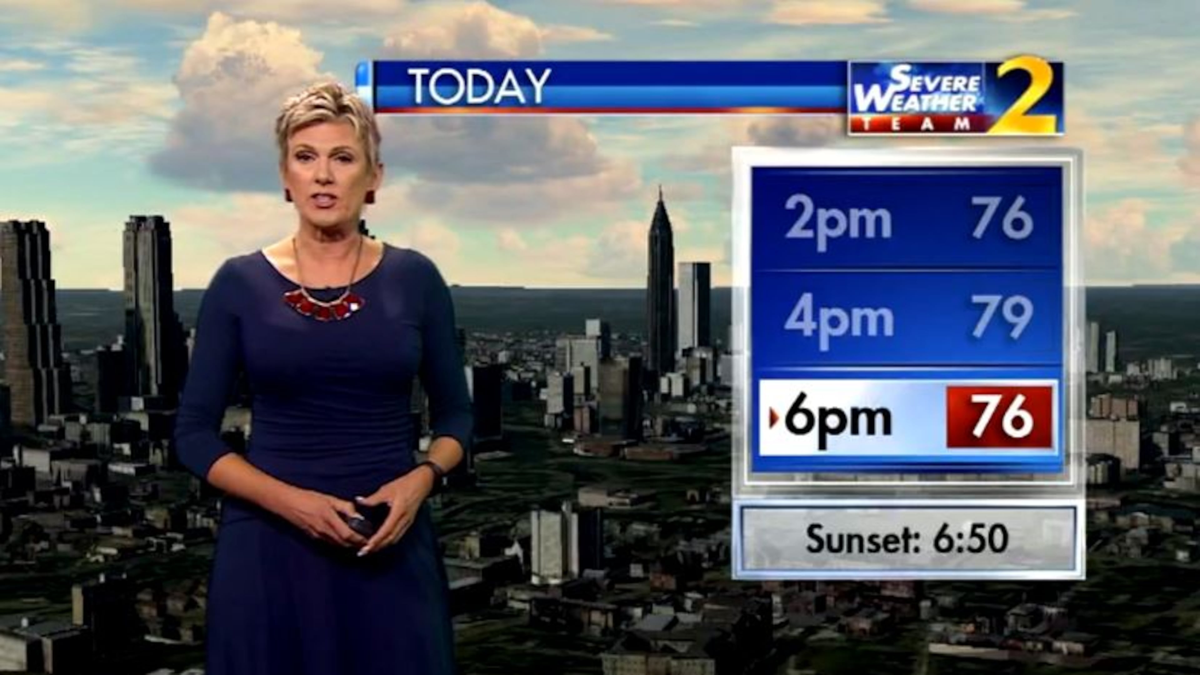 Temperatures will reach a high of 79 by 4 p.m. in Atlanta, then start to decrease after sunset at 6:50 p.m., Channel 2 meteorologist Karen Minton said. (Credit: Channel 2 Action News)