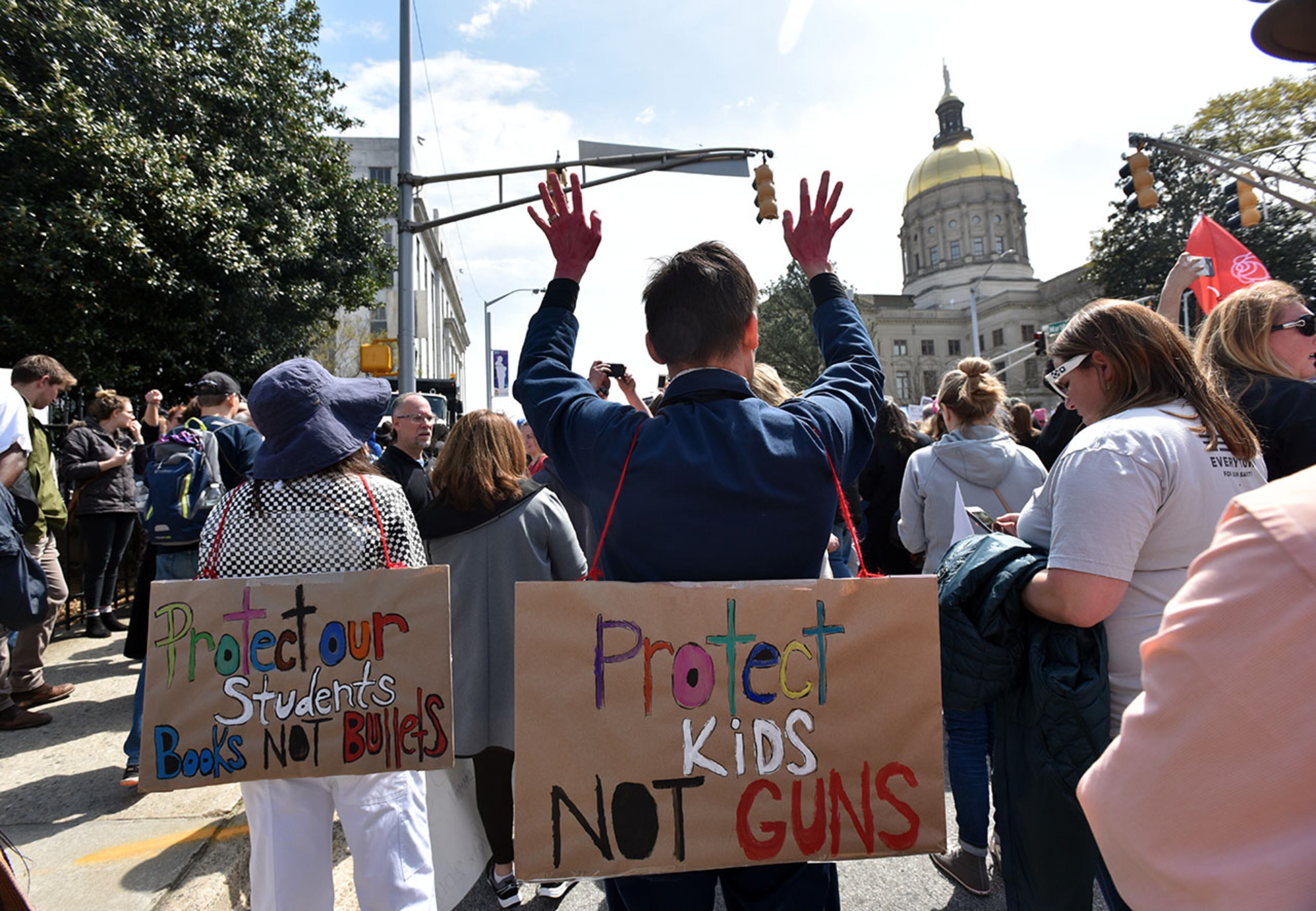 March 24, 2018 Atlanta - Thousands of people march to Liberty Plaza during the March For Our Lives rally in downtown Atlanta on Saturday, March 24, 2018. Atlanta police estimated the crowd at near 30,000 for today's March for Our Lives. People of all ages were drawn to one of the nationwide demonstrations in a movement begun by student survivors of last month's mass killing in a Parkland, Fla., school. Some of those Florida students were among the speakers in Atlanta. HYOSUB SHIN / HSHIN@AJC.COM