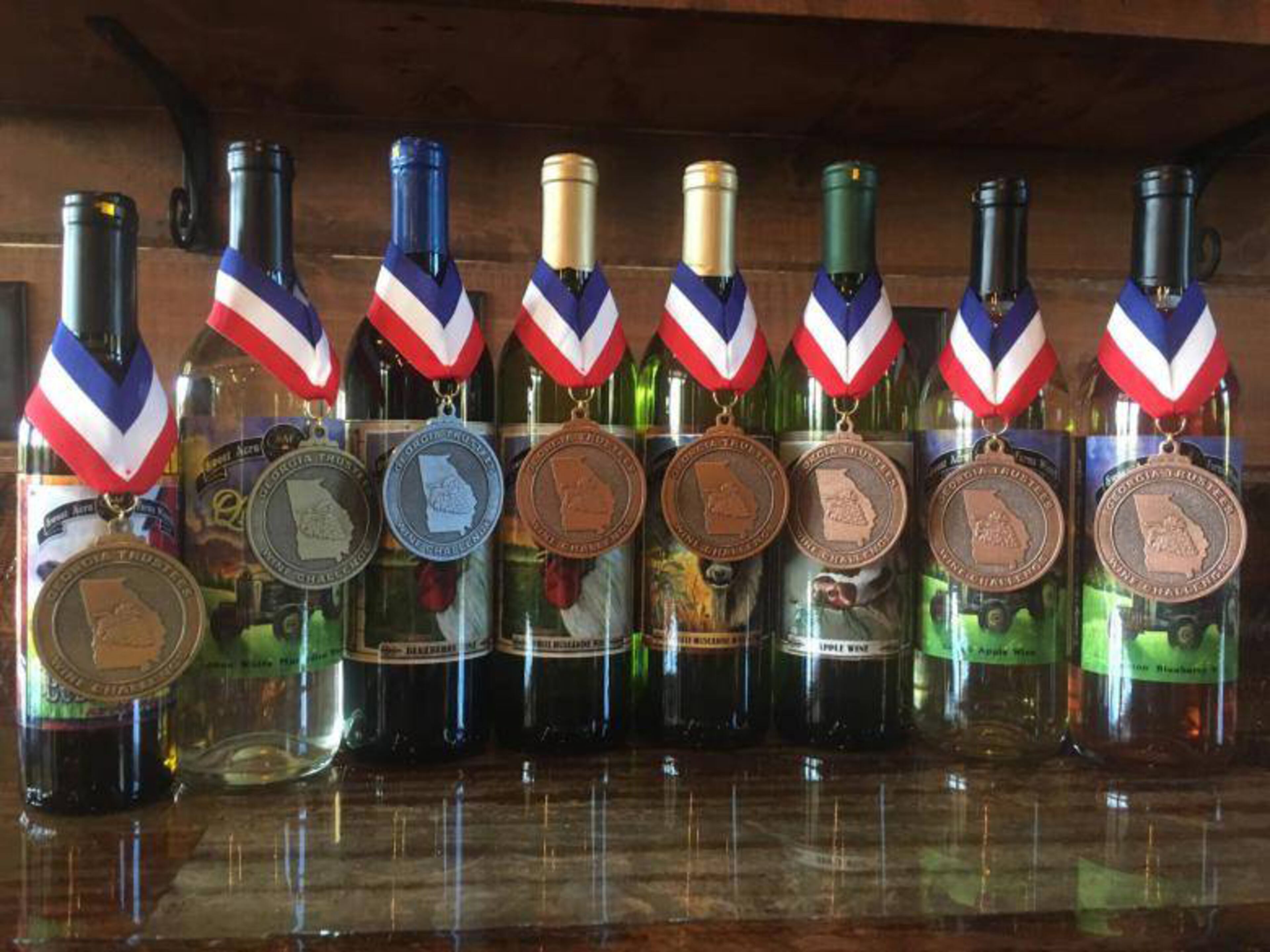 A few of the many award-winning wines from Sweet Acre Farms Winery.
(Courtesy of Explore Georgia)
