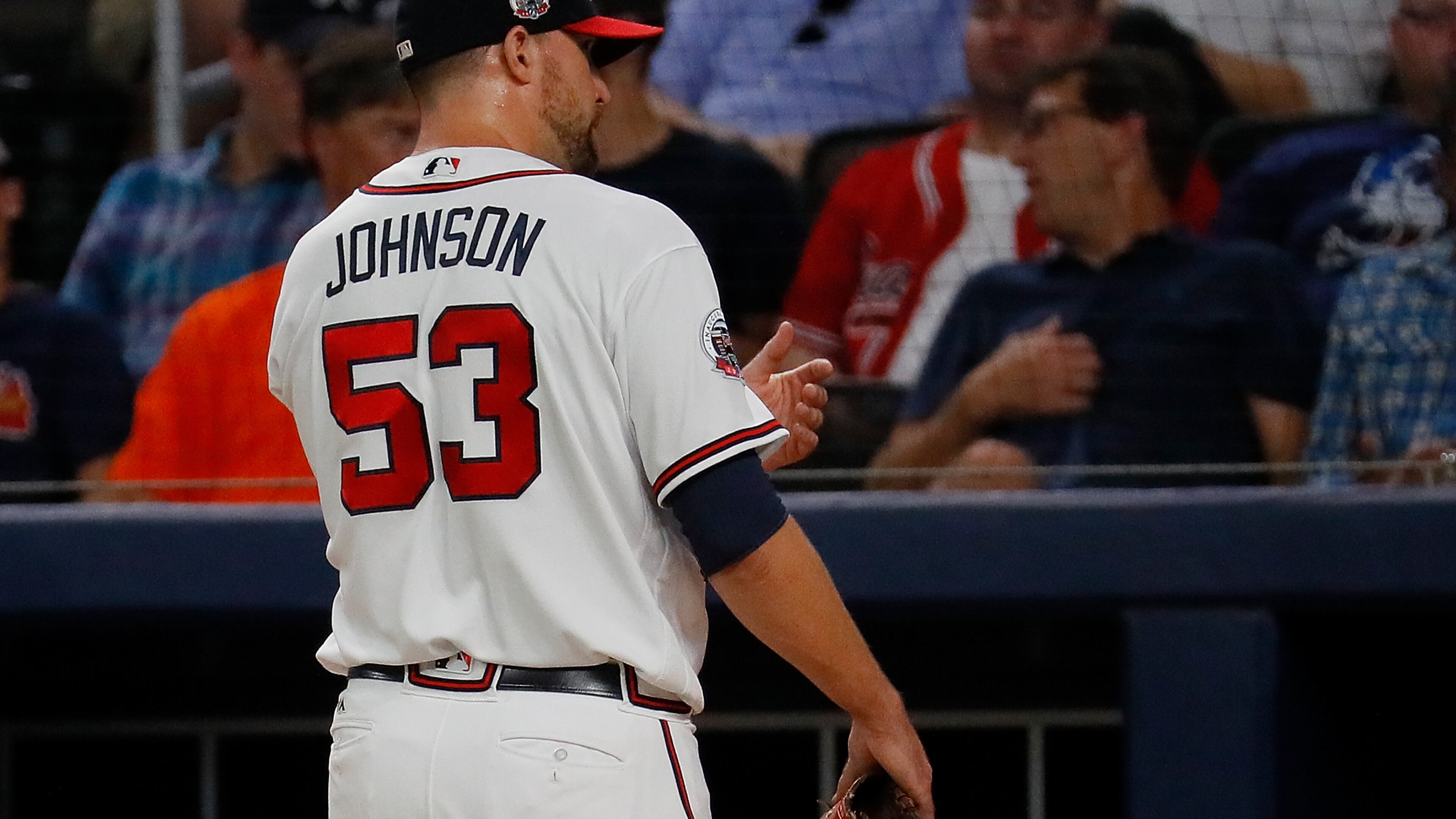 Jim Johnson was heckled by fans as he left the field following a rough late-season appearance for the Braves, who traded the veteran reliever to the Angels on Thursday. (Photo by Kevin C. Cox/Getty Images)