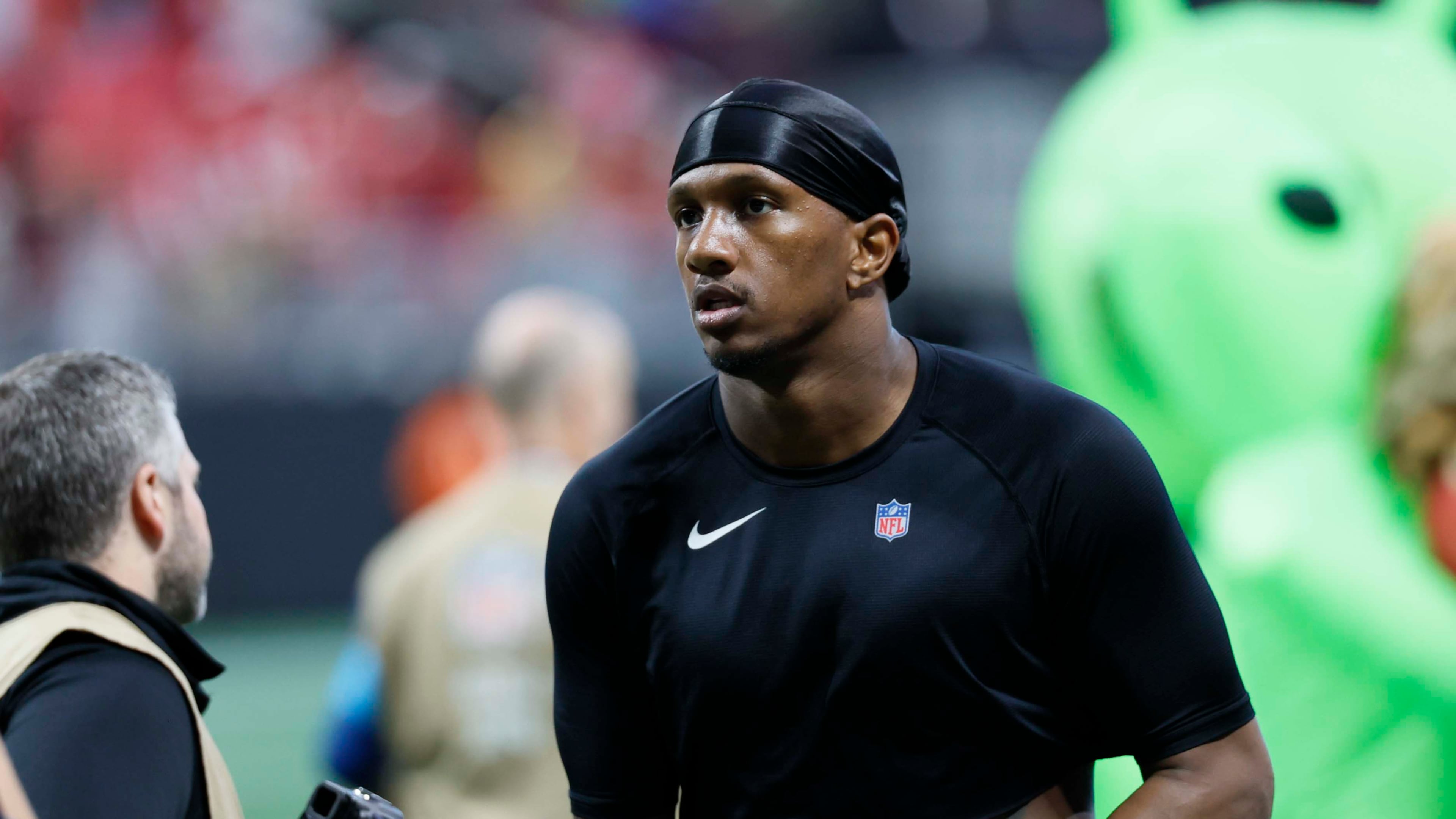 Atlanta Falcons quarterback Michael Penix Jr. leaves the field after his team’s 29-20 win over the San Francisco 49ers at Mercedes-Benz Stadium on Sunday. (Miguel Martinez/AJC)