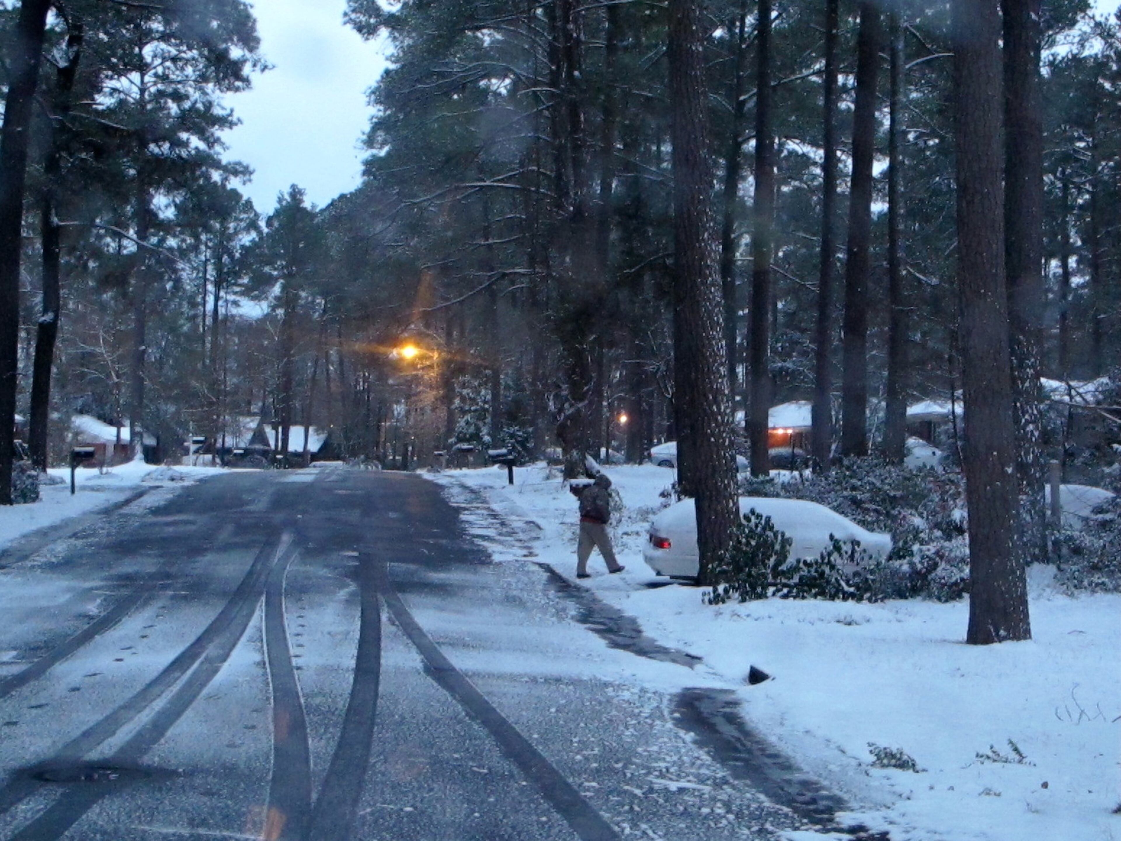 Snow coats a neighborhood in Columbia, S.C., on Wednesday, Jan. 29, after an infrequent snowstorm moved through the area. The Columbia area received two to three inches of snow from the storm that closed schools, government offices and businesses. (AP Photo/Bruce Smith)