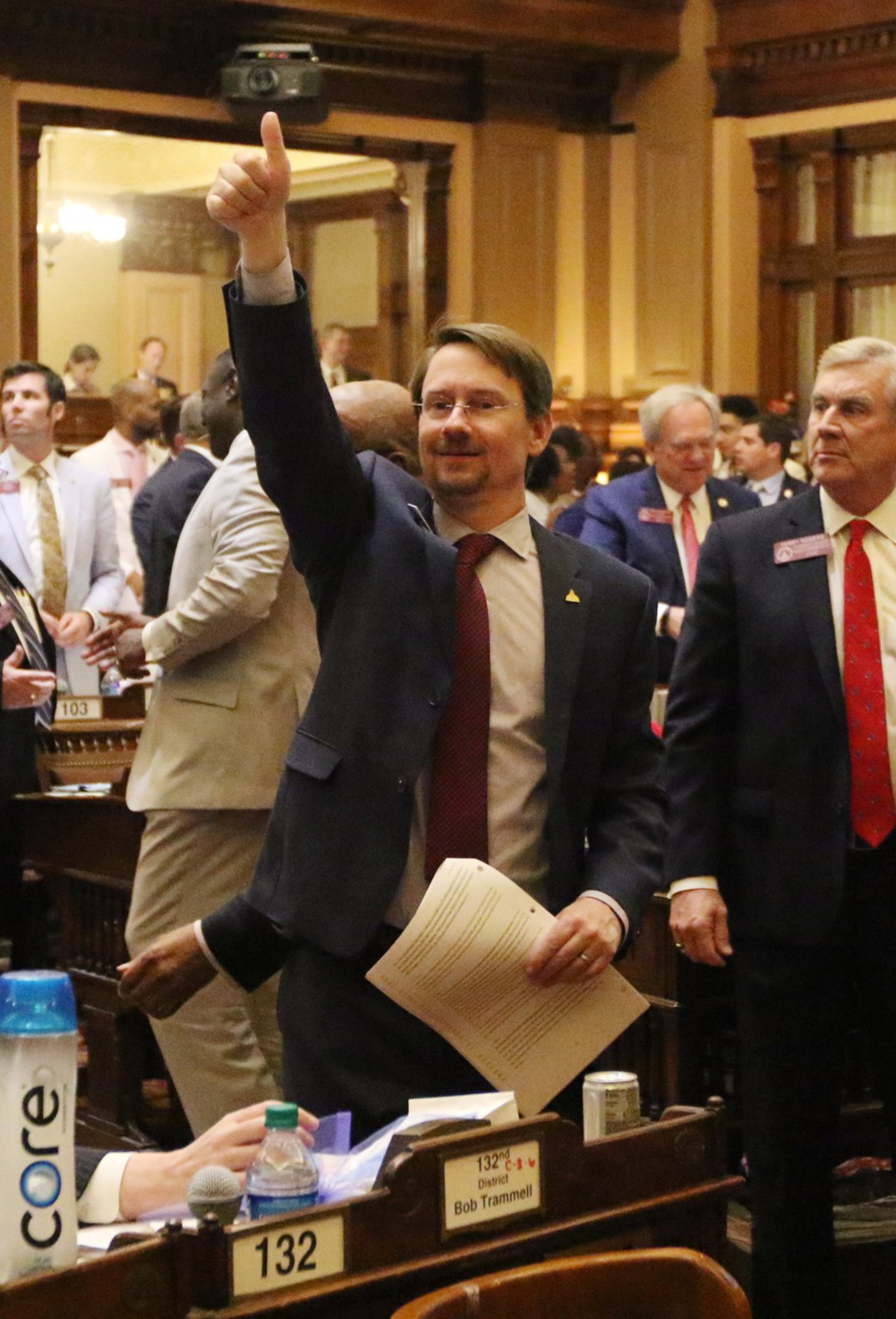 Republican state Rep. Andy Welch gives a thumbs-up right before the session is adjourned at the state Capitol in Atlanta on April 2, 2019, the final day of the 2019 Georgia General Assembly.