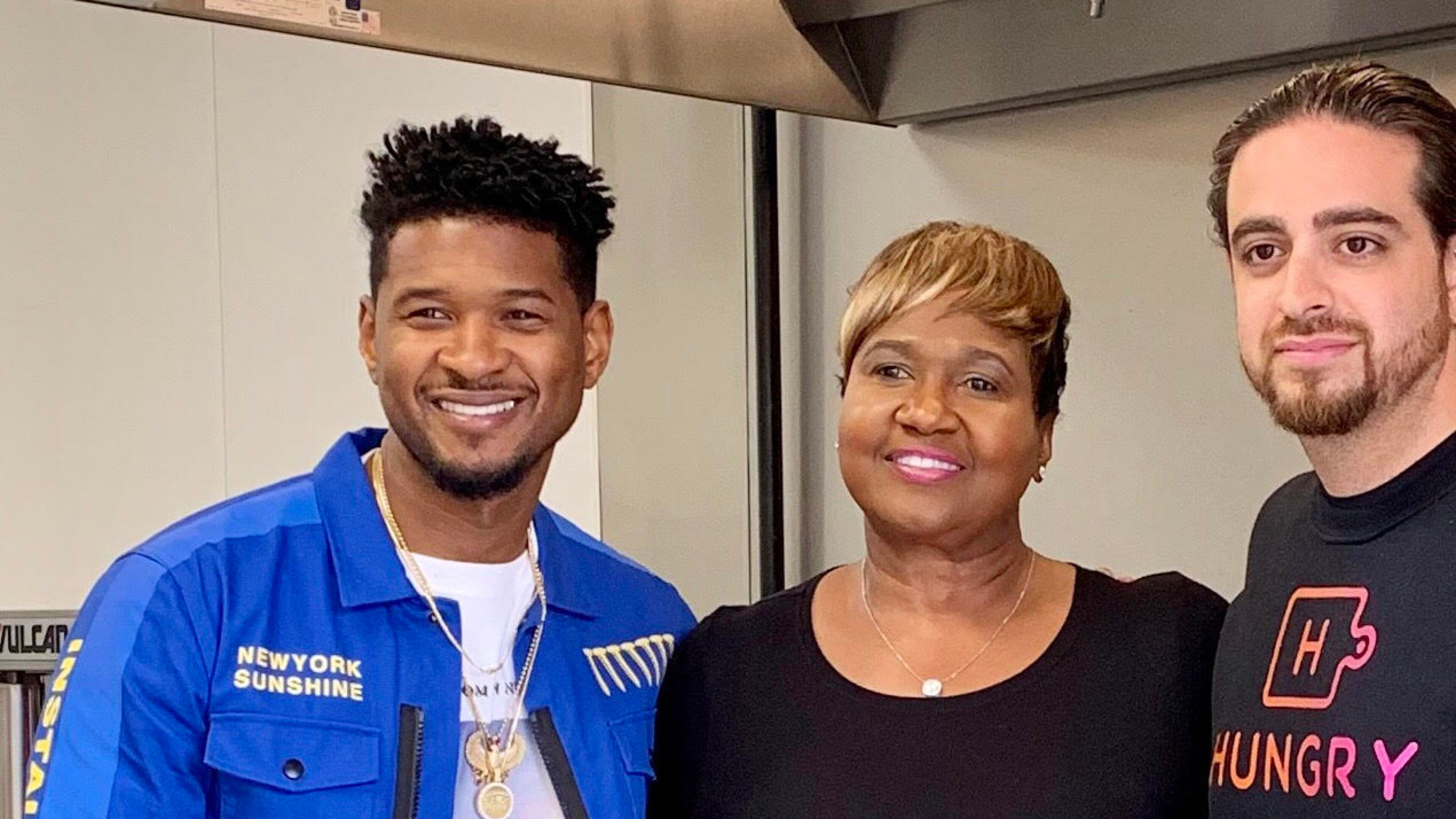R&B star Usher (left) with his mother, Jonnetta Patton, and Hungry cofounder Eman Pahlevani