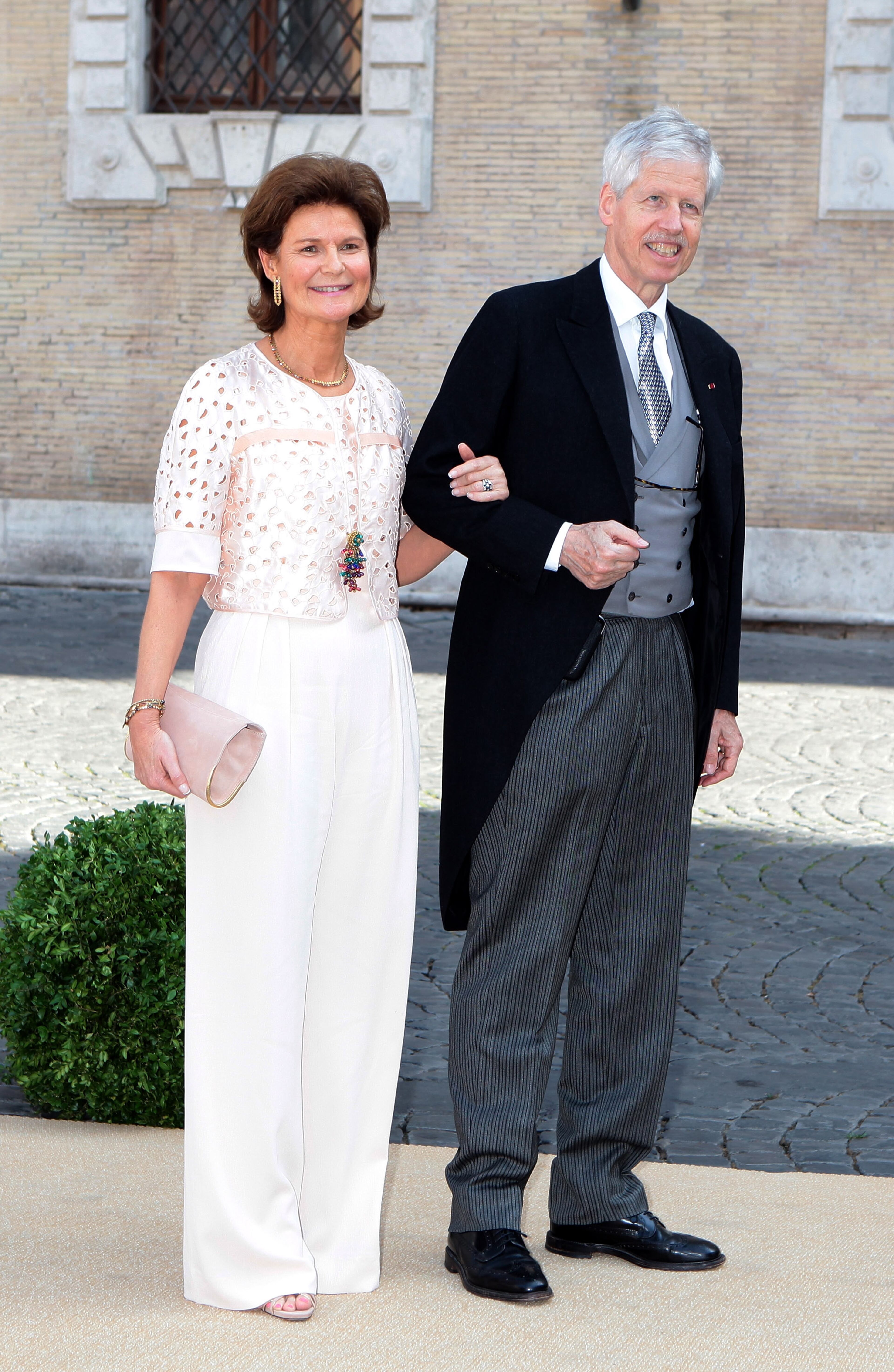 ROME, ITALY - JULY 05: Guests arrive at Wedding of Prince Amedeo of Belgium and Elisabetta Maria Rosboch Von Wolkenstein at Basilica Santa Maria in Trastevere on July 5, 2014 in Rome, Italy. (Photo by Elisabetta Villa/Getty Images)