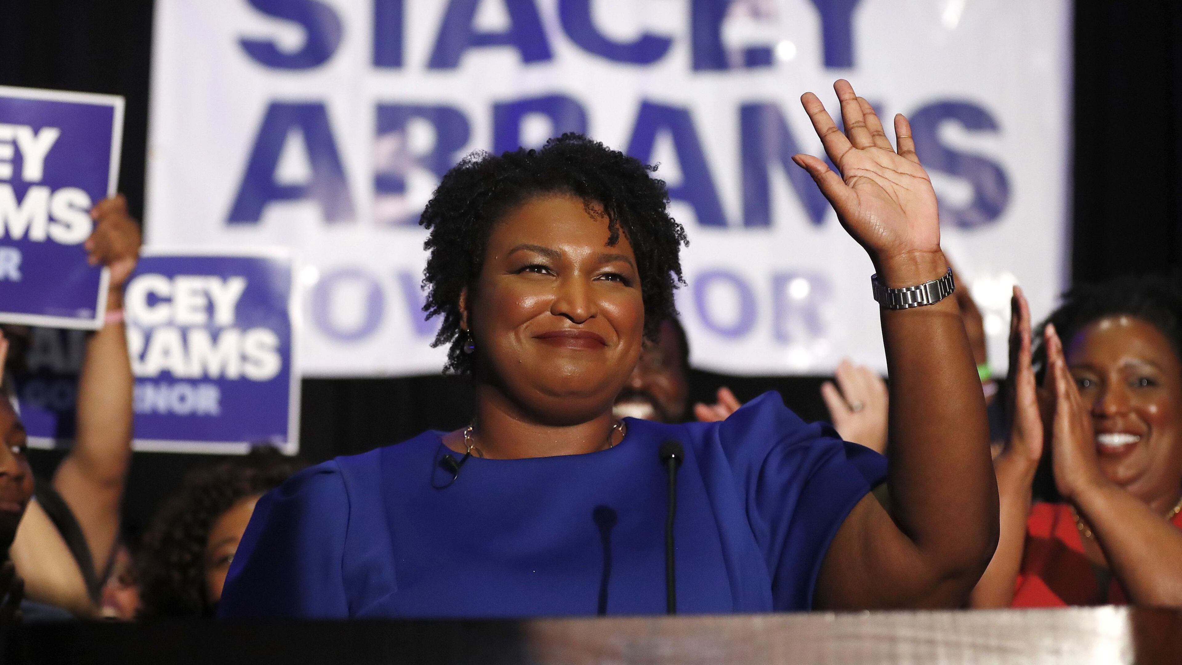 Georgia Democratic gubernatorial nominee Stacey Abrams takes the stage May 22, 2018, to declare victory in the primary on Election Night in Atlanta. If elected, Abrams would become the first African American female governor in the nation.