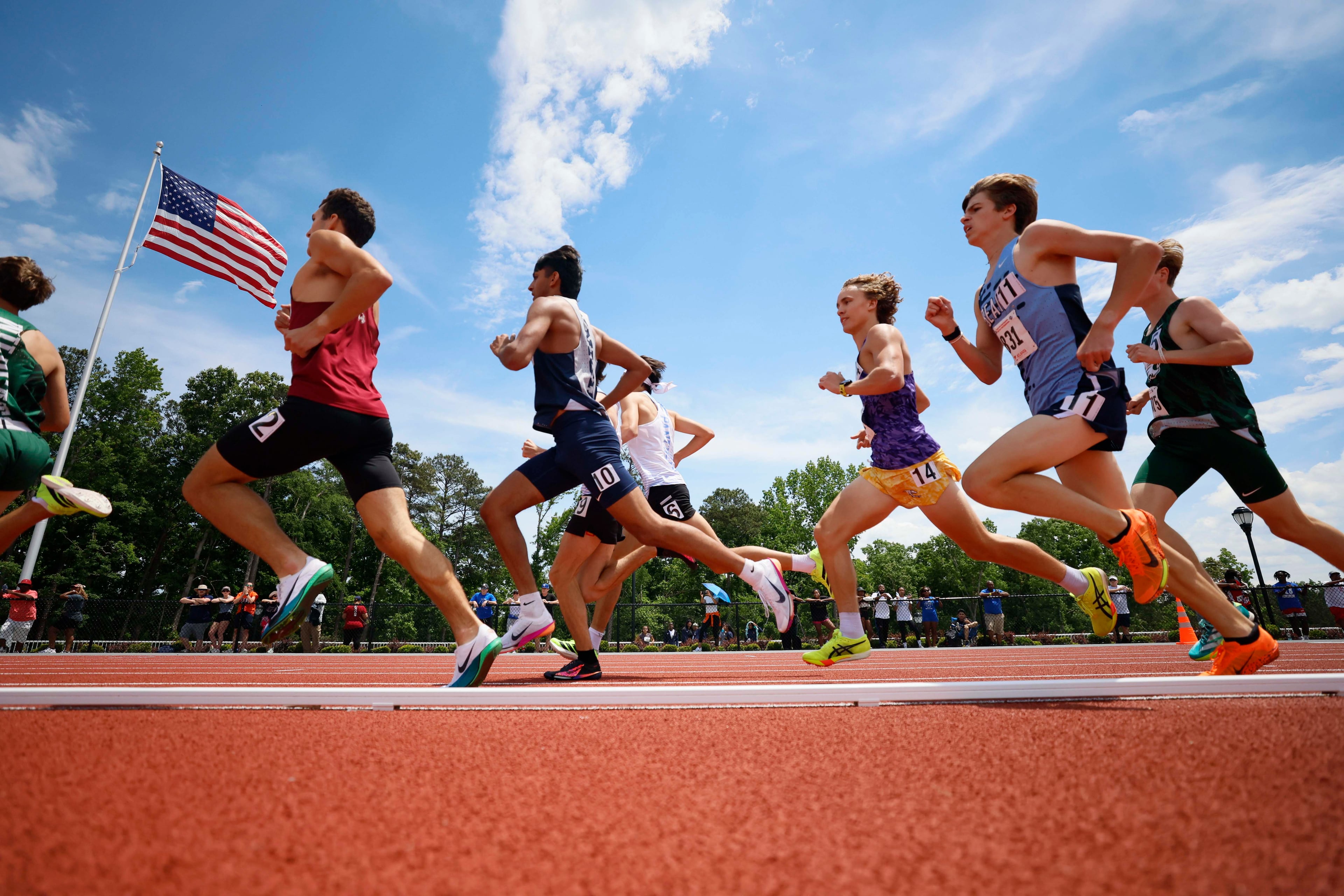 Runners compete in the Boys 1600-meter Run AAAA at the GHSA track and field state championships at UGA Spec Towns Track on Monday, May 11, 2026, in Athens.
(Miguel Martinez/AJC)