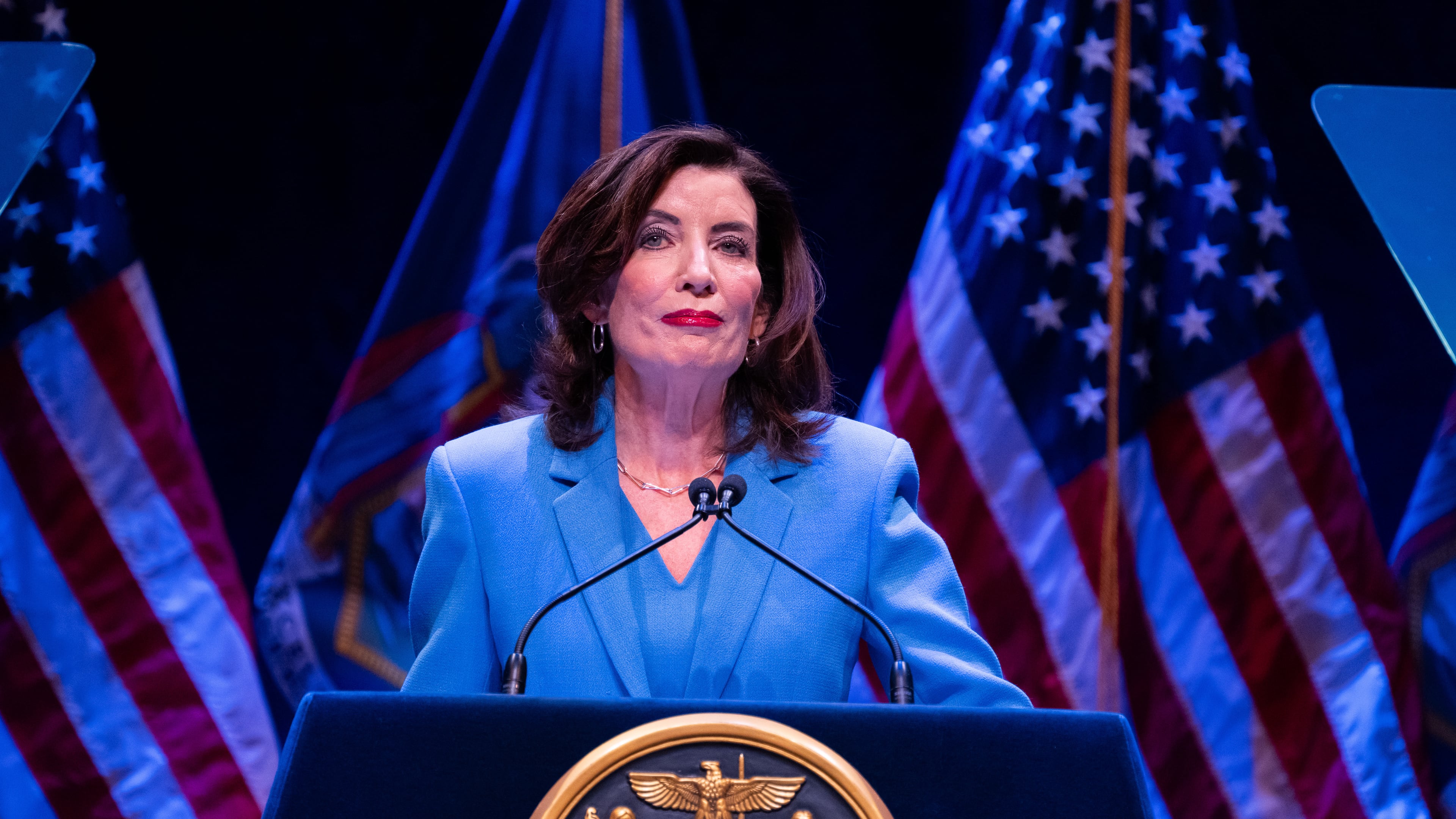 New York Gov. Kathy Hochul delivers the 2026 State of the State address, Tuesday, Jan. 13, 2026, in Albany, N.Y. (Darren McGee/ Office of Governor Kathy Hochul via AP)