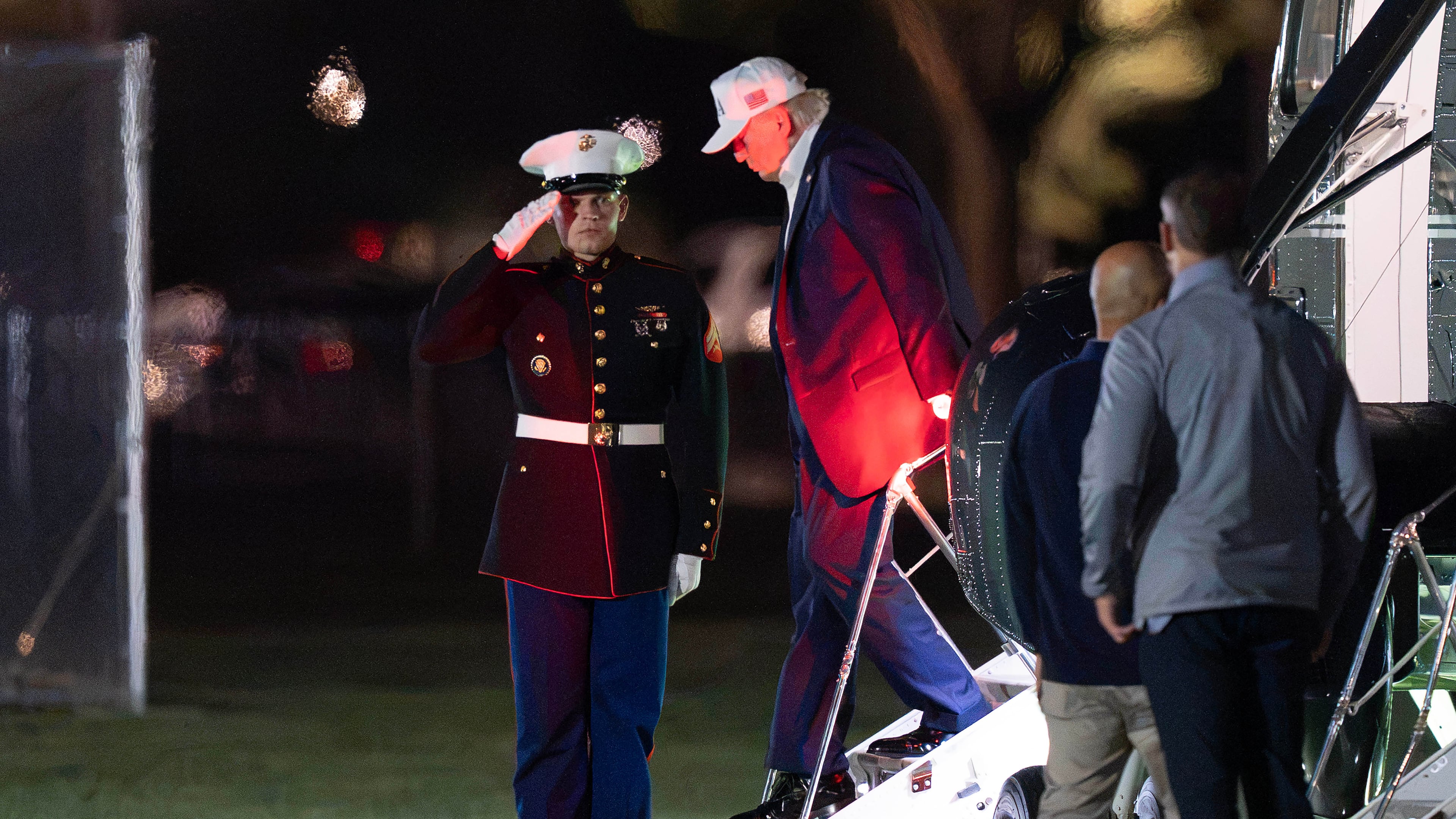 President Donald Trump steps off from Marine One upon his arrival at the Ellipse just outside of the White House, Saturday, Sept. 19, 2026, in Washington. (AP Photo/Jose Luis Magana)