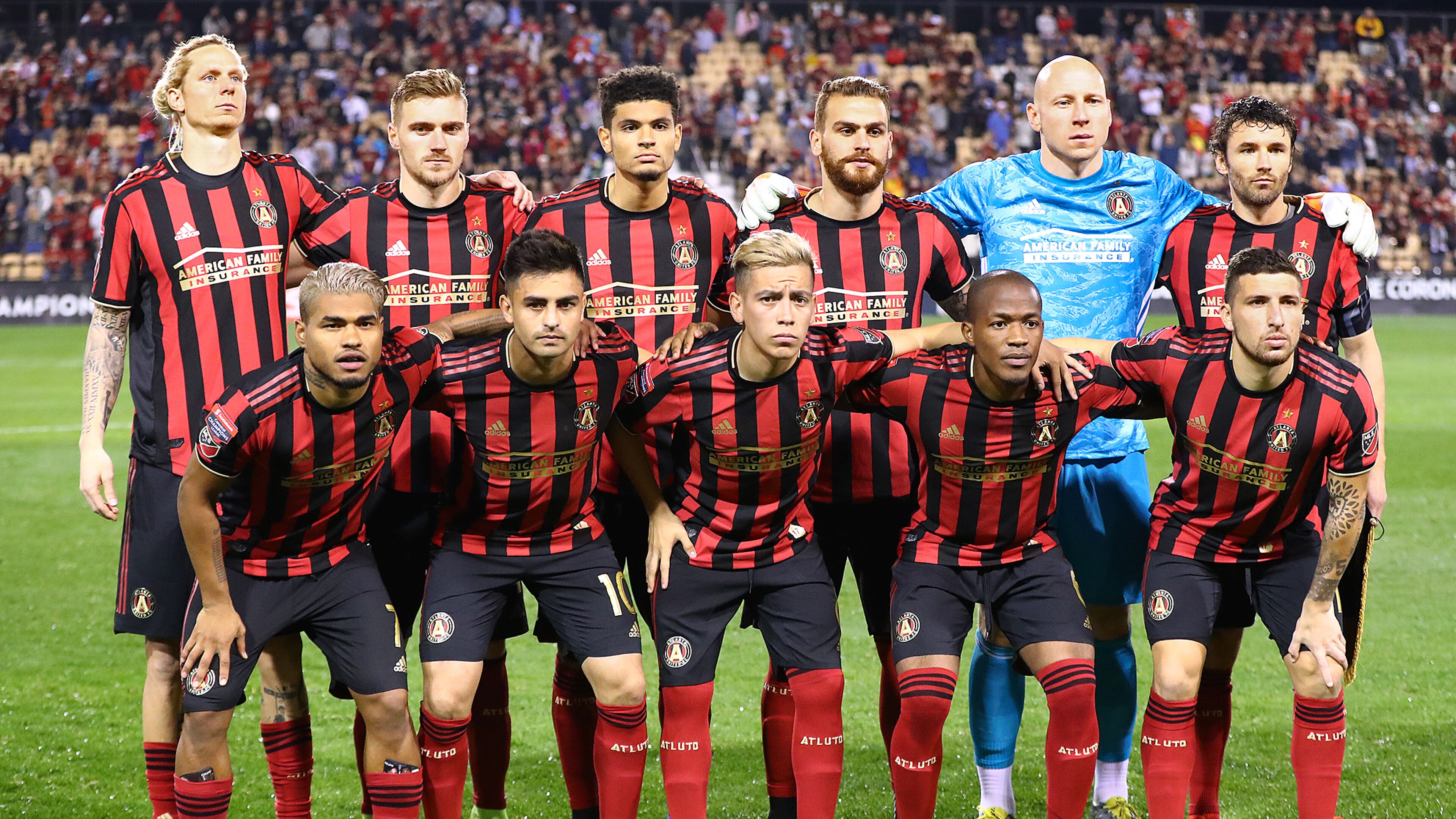 Feb. 28, 2019 Kennesaw: Atlanta United players pose for a team photo as they take the field to play C.S. Herediano in their Concacaf Champions League soccer match on Thursday, Feb. 28, 2019, in Kennesaw. Front from left: Josef Martinez, Pity Martinez, Ezequiel Barco, Darlington Nagbe, and Eric Remedi. Back from left: Brek Shea, Julian Gressel, Miles Robinson, Leandro Gonzalez Pirez, Brad Guzan, and Michael Parkhurst. Curtis Compton/ccompton@ajc.com