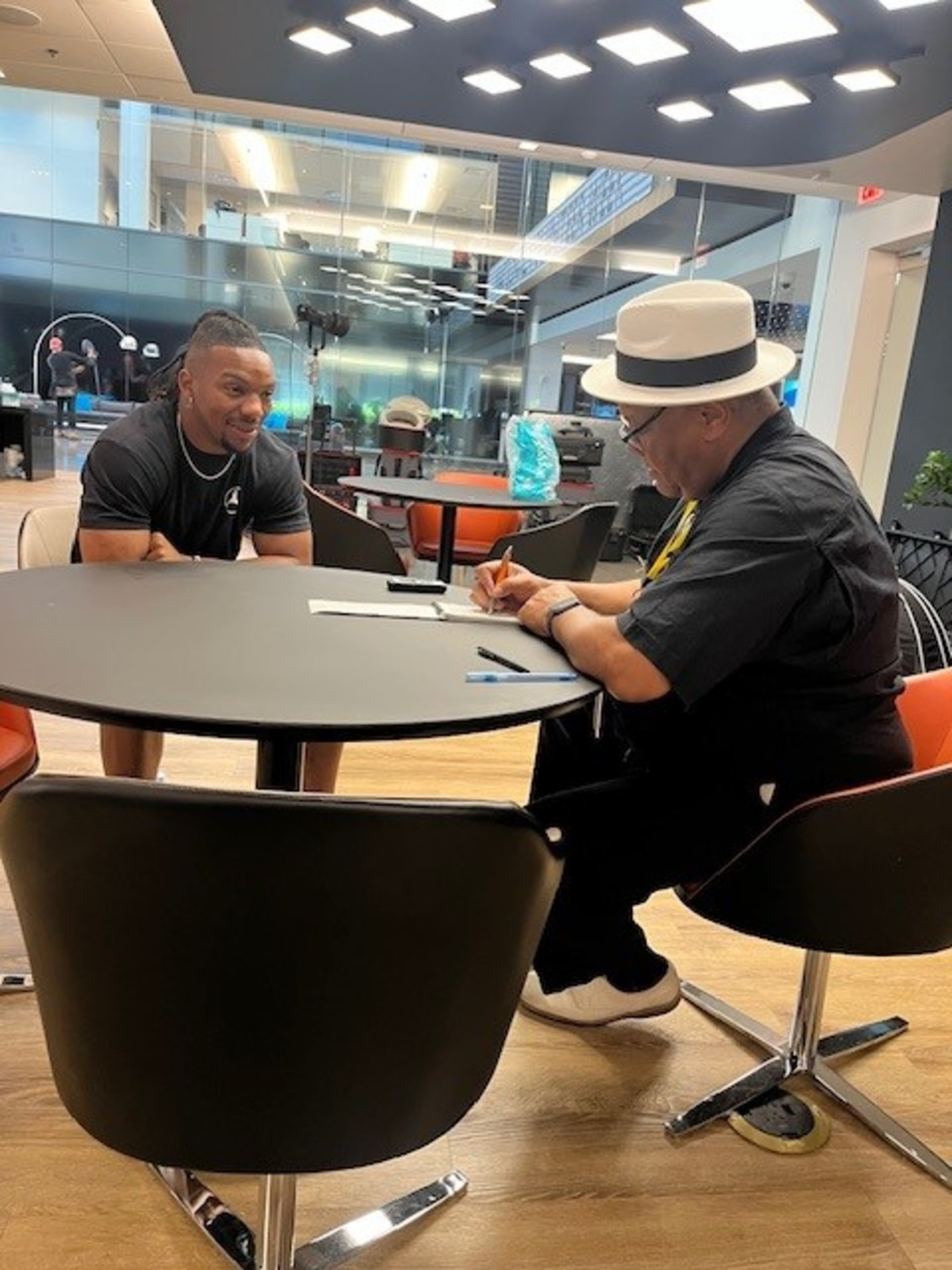 Falcons running back Bijan Robinson during an offseason chat with the author.