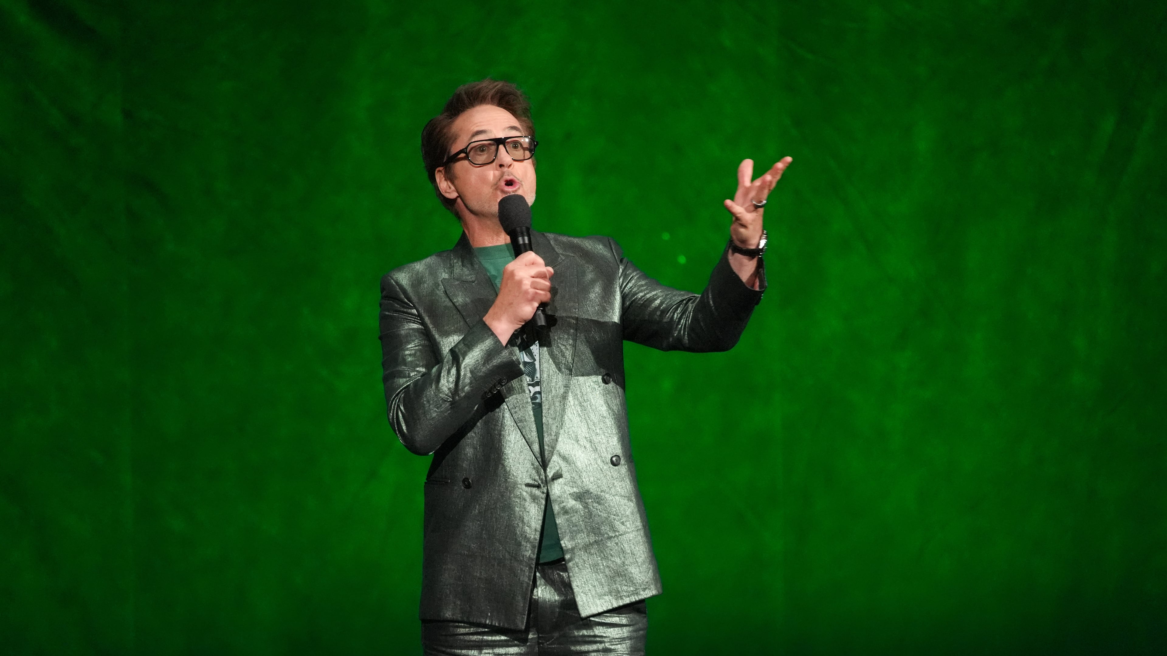 Robert Downey Jr., cast member of the upcoming film "Avengers: Doomsday, speaks during the Walt Disney Studios presentation at CinemaCon on Thursday, April 16, 2026, at Caesars Palace in Las Vegas. (AP Photo/Chris Pizzello)