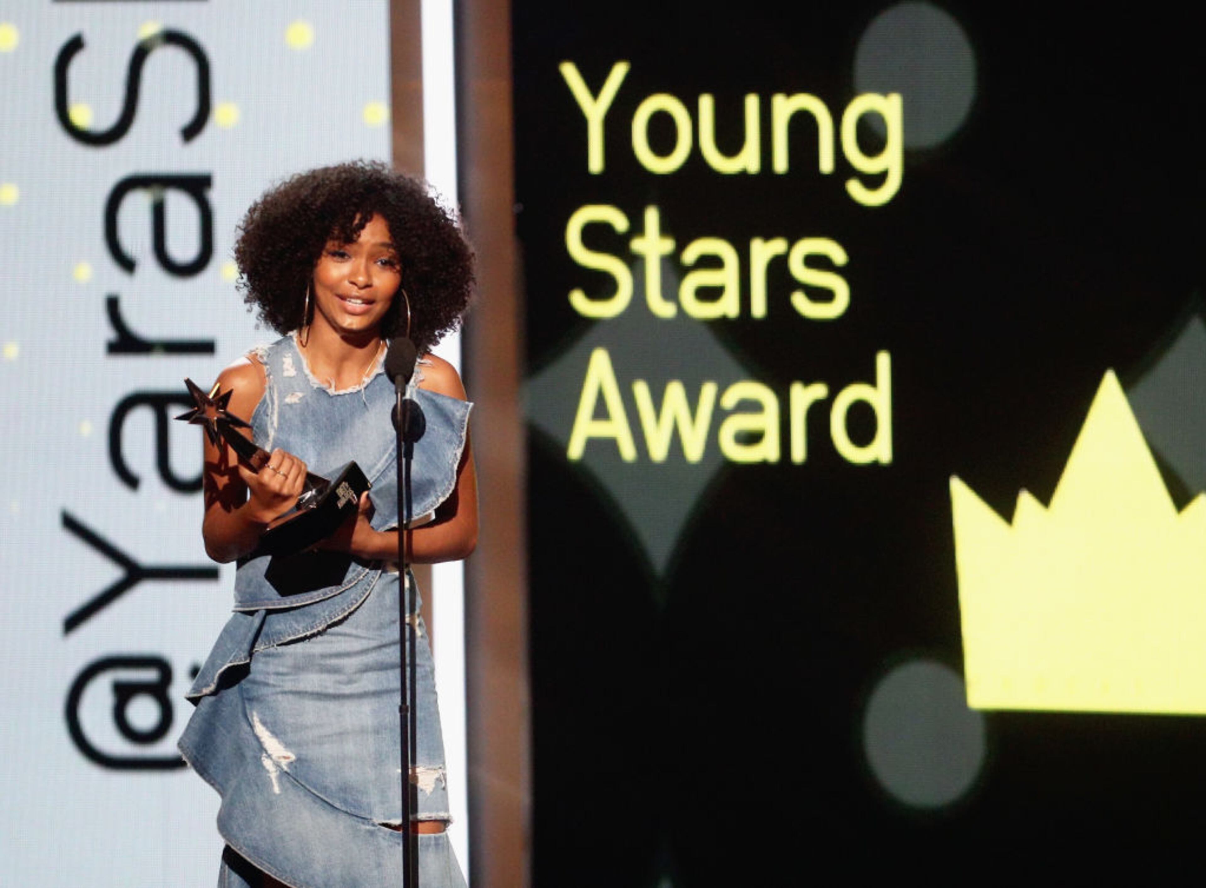 LOS ANGELES, CA - JUNE 25: Yara Shahidi accepts the Young Stars Award onstage at 2017 BET Awards at Microsoft Theater on June 25, 2017 in Los Angeles, California. (Photo by Frederick M. Brown/Getty Images )