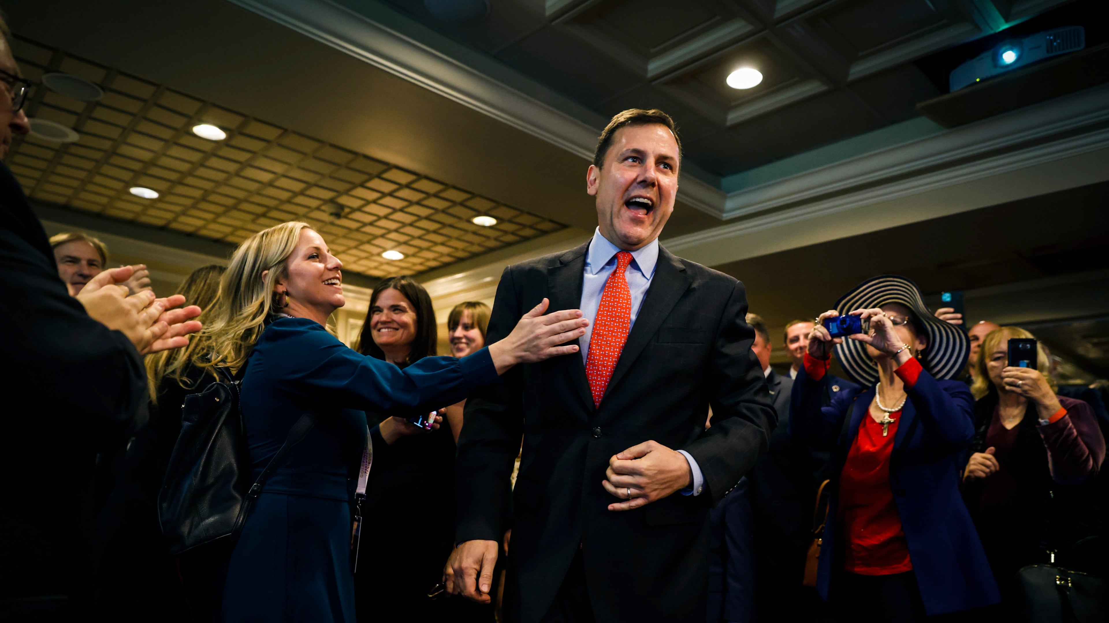FILE - Tom Kean Jr., GOP candidate for New Jersey's 7th Congressional District, arrives at his election night party in Basking Ridge N.J., Nov. 8, 2022. (AP Photo/Stefan Jeremiah, File)