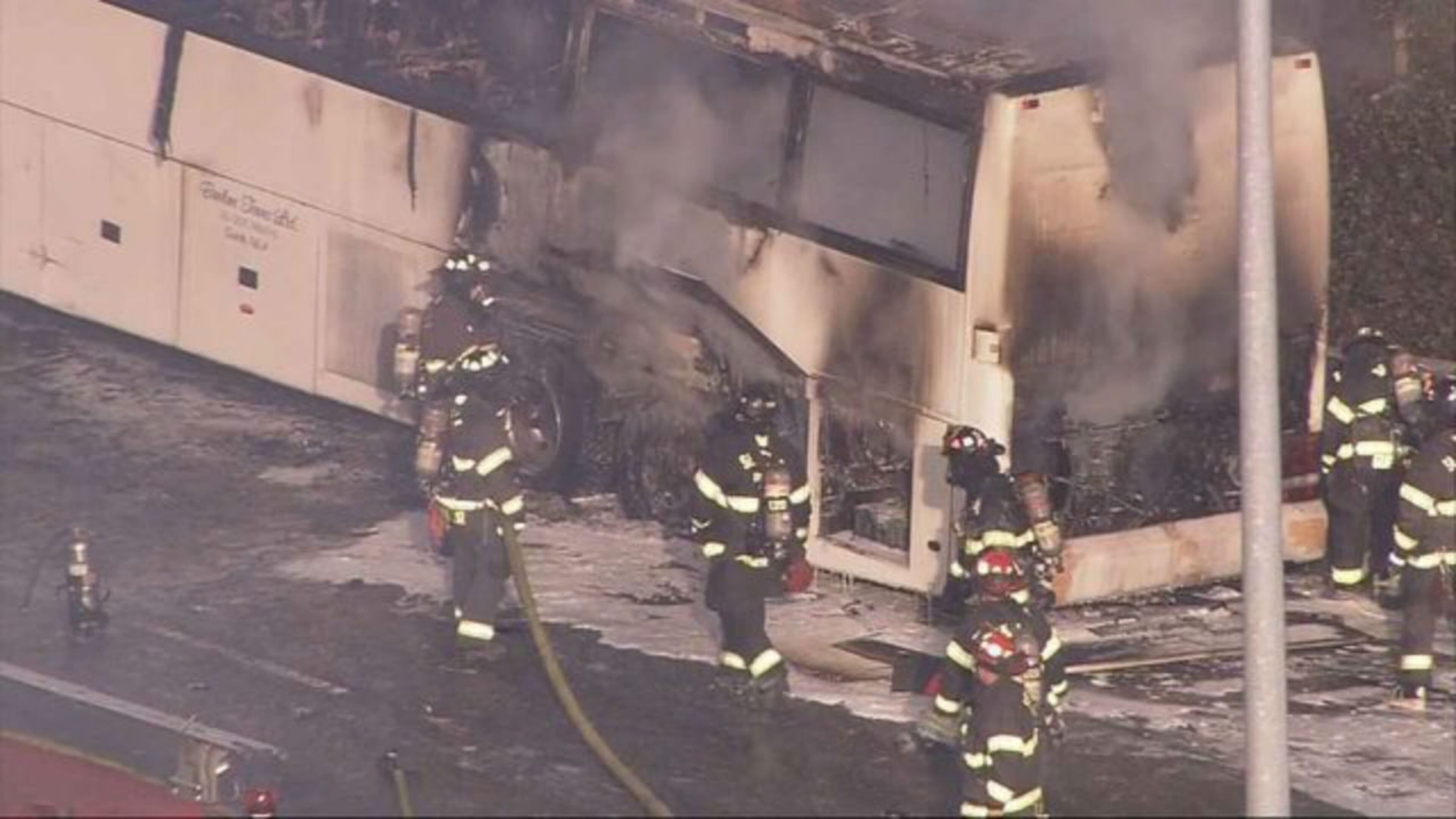 A bus carrying members of the Stanford track team caught fire on I-5 in Seattle on Friday. (Photo: KIRO7.com)