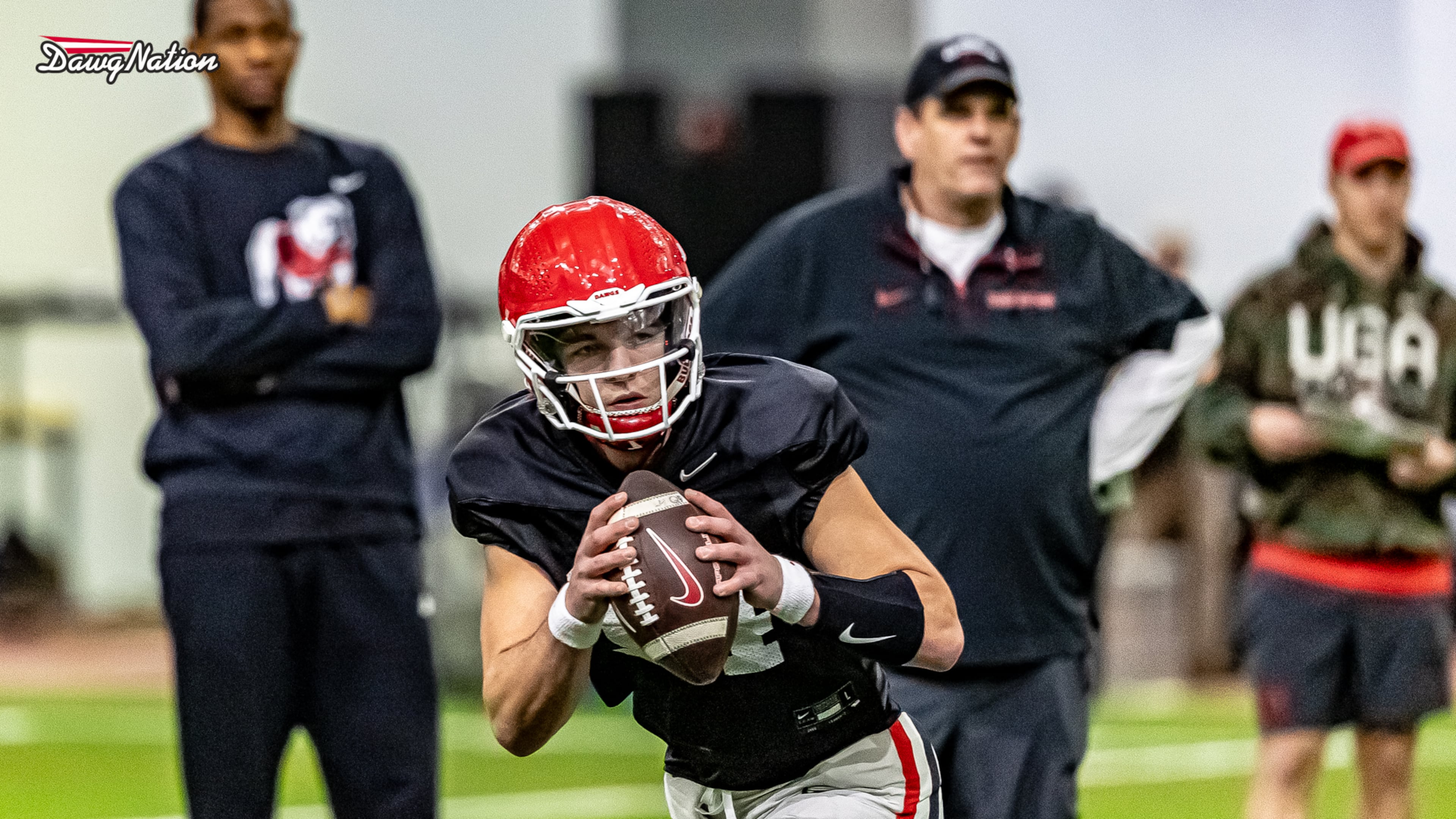 Georgia starting quarterback Gunner Stockton works through a drill on Friday, December 27, 2024 in Athens, Georgia. The Bulldogs are preparing to take on Notre Dame in the 90th annual Sugar Bowl on New Year's Day.
Stockton will be making his first career start for Georgia. (Jeff Sentell/ DawgNation.
