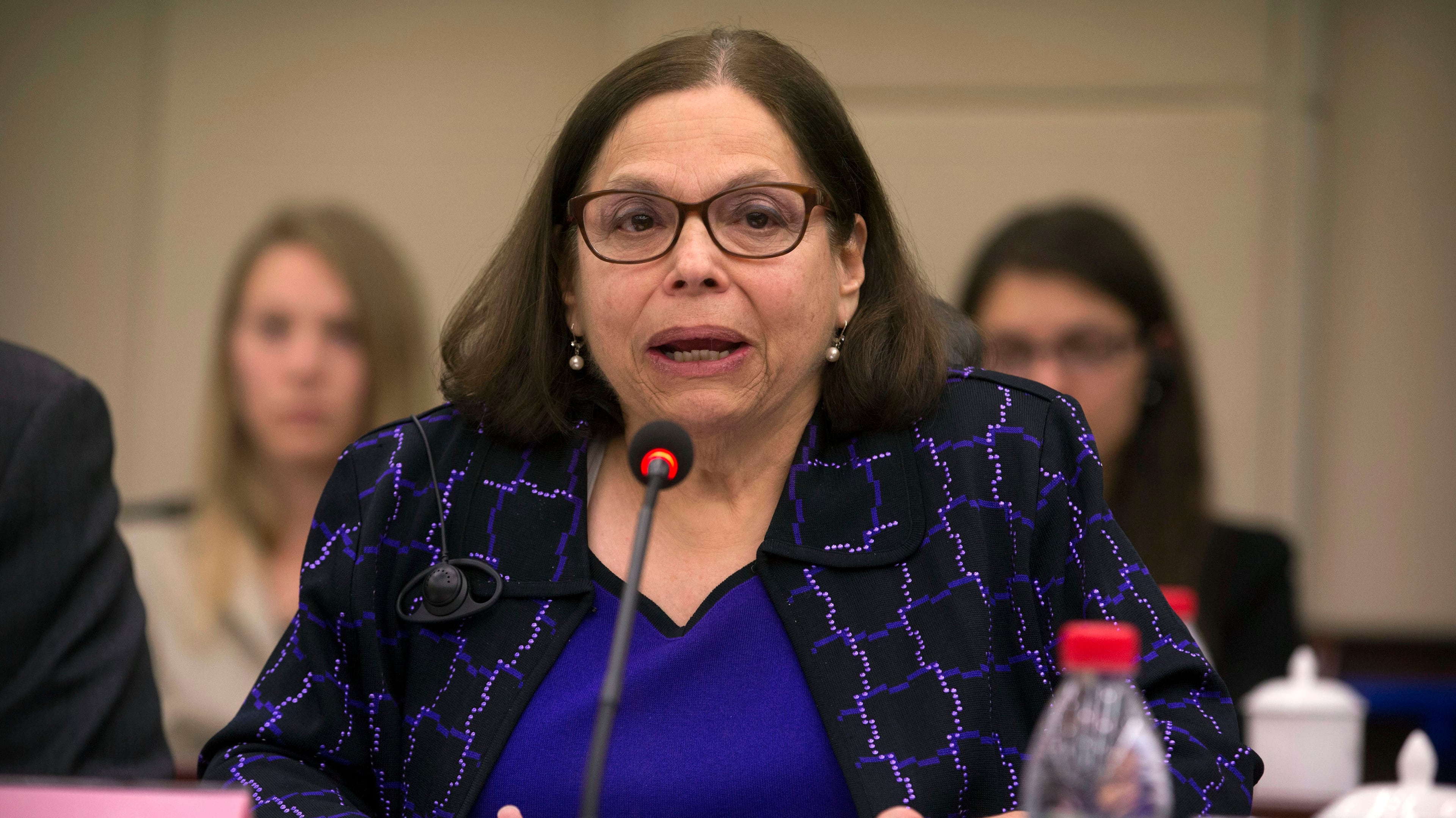 FILE - Judith Heumann, special advisor for International Disability Rights at the U.S. Department of State, speaks at the opening session of the China-U.S. Coordination Meeting on Disability in Beijing, April 12, 2016. (AP Photo/Mark Schiefelbein, Pool, File)