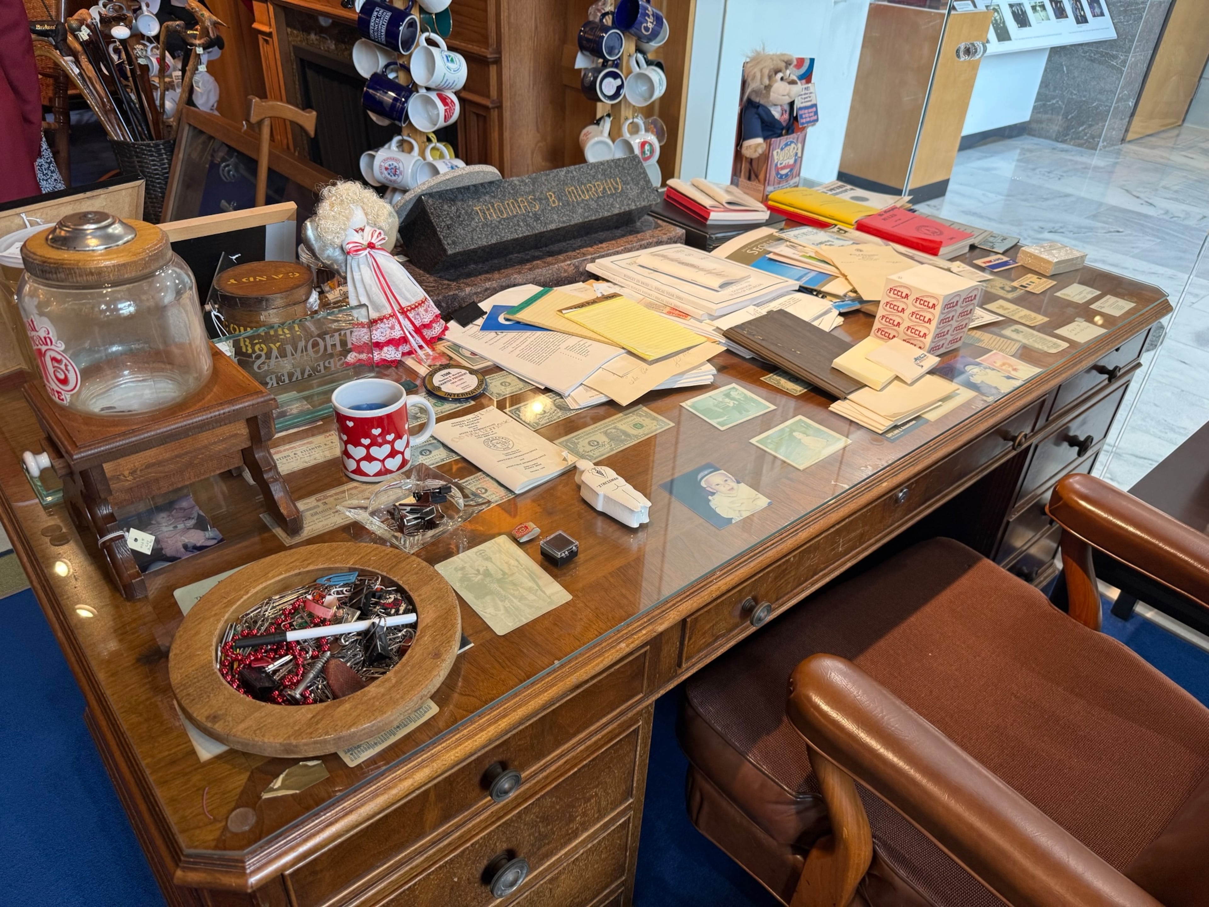 Images of the late House Speaker Tom Murphy’s replica office at the University of West Georgia. (Greg Bluestein/AJC)