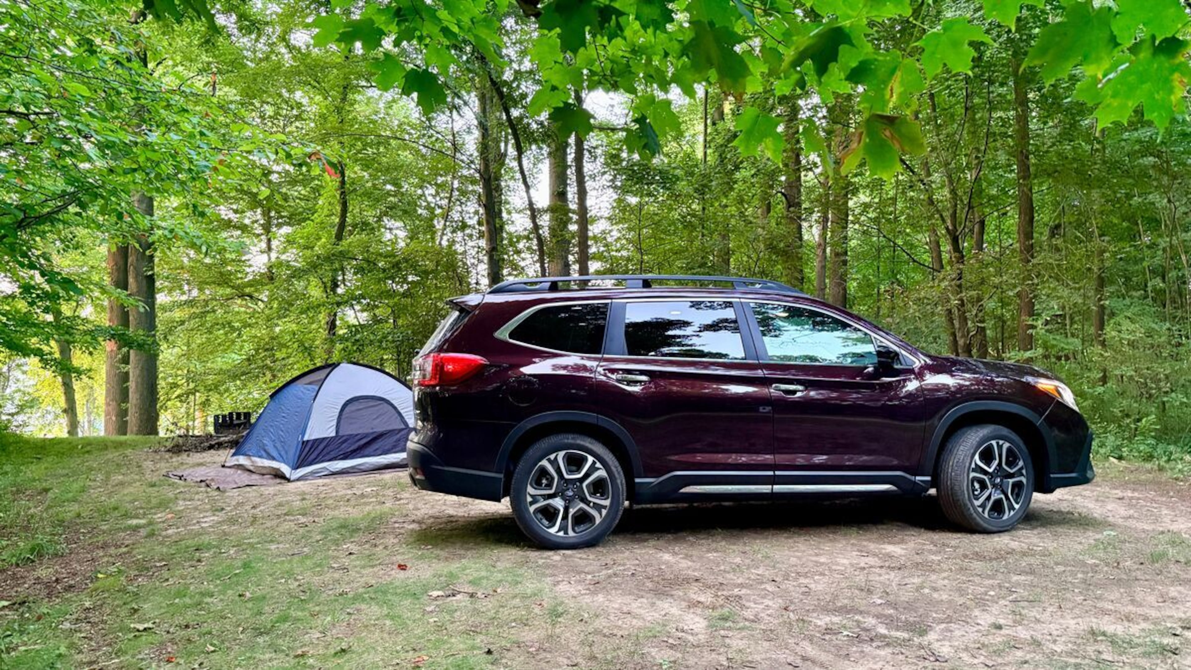 The 2026 Subaru Ascent at a campsite on Robert Duffer's road trip. (Robert Duffer/Cox Automotive)