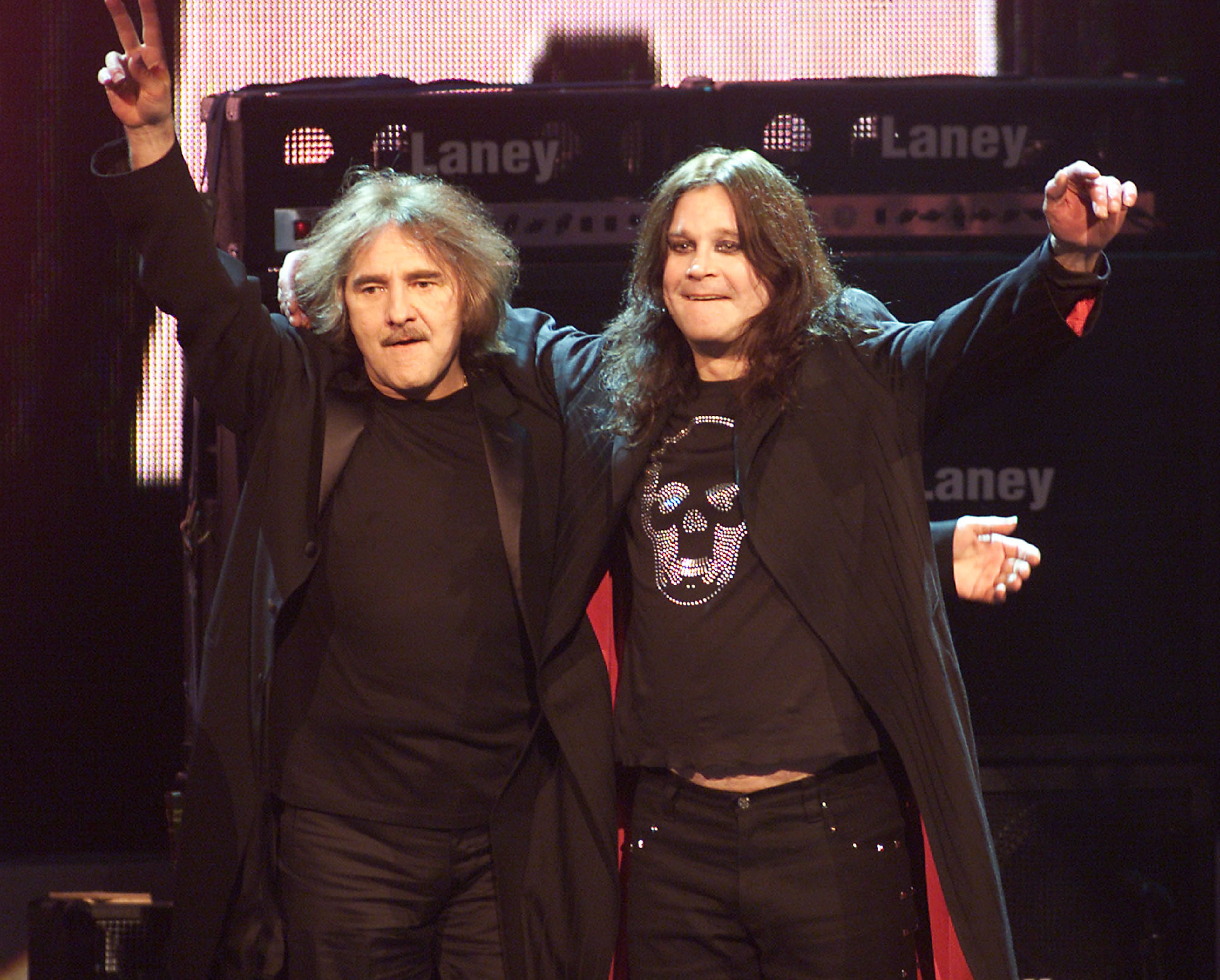 Black Sabbath, Geezer Butler and Ozzy Osbourne, perform live at the ESPN Action Sports and Music Awards at the Universal Amphitheatre in Los Angeles on April 7, 2001.