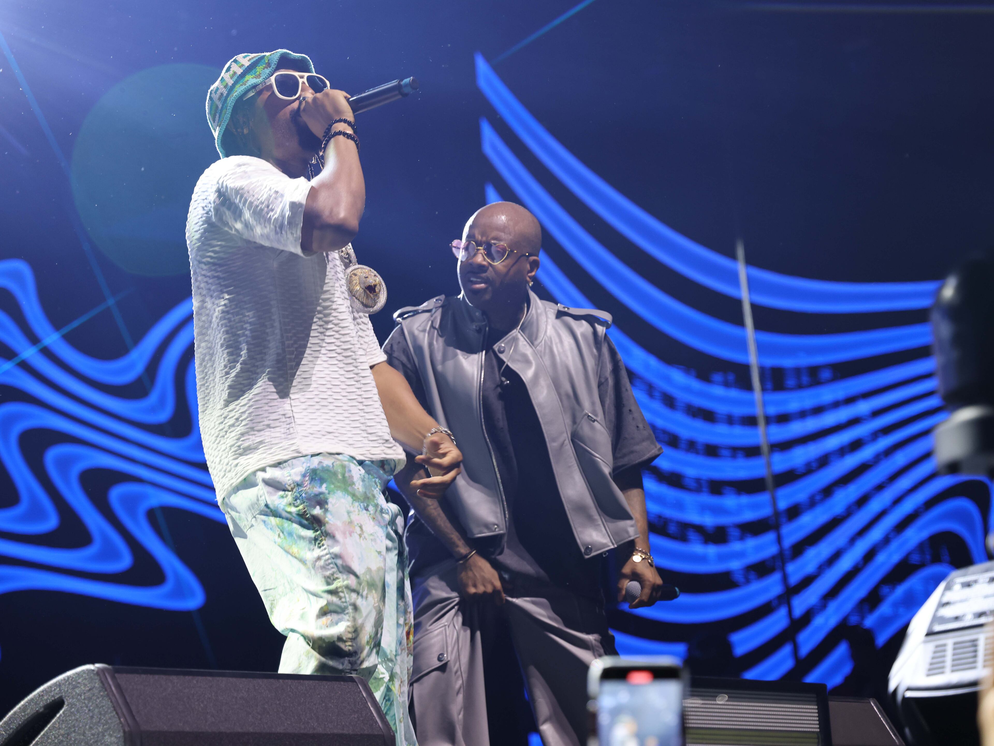 Lil Jon (left) and Jermaine Dupri (right) perform together, during Dupri's "The South Got Something to Say" show at the Caesars Superdome in New Orleans. The Essence Festival is celebrating its 29th year, and the 50th anniversary of hip-hop. (TYSON HORNE / TYSON.HORNE@AJC.COM)