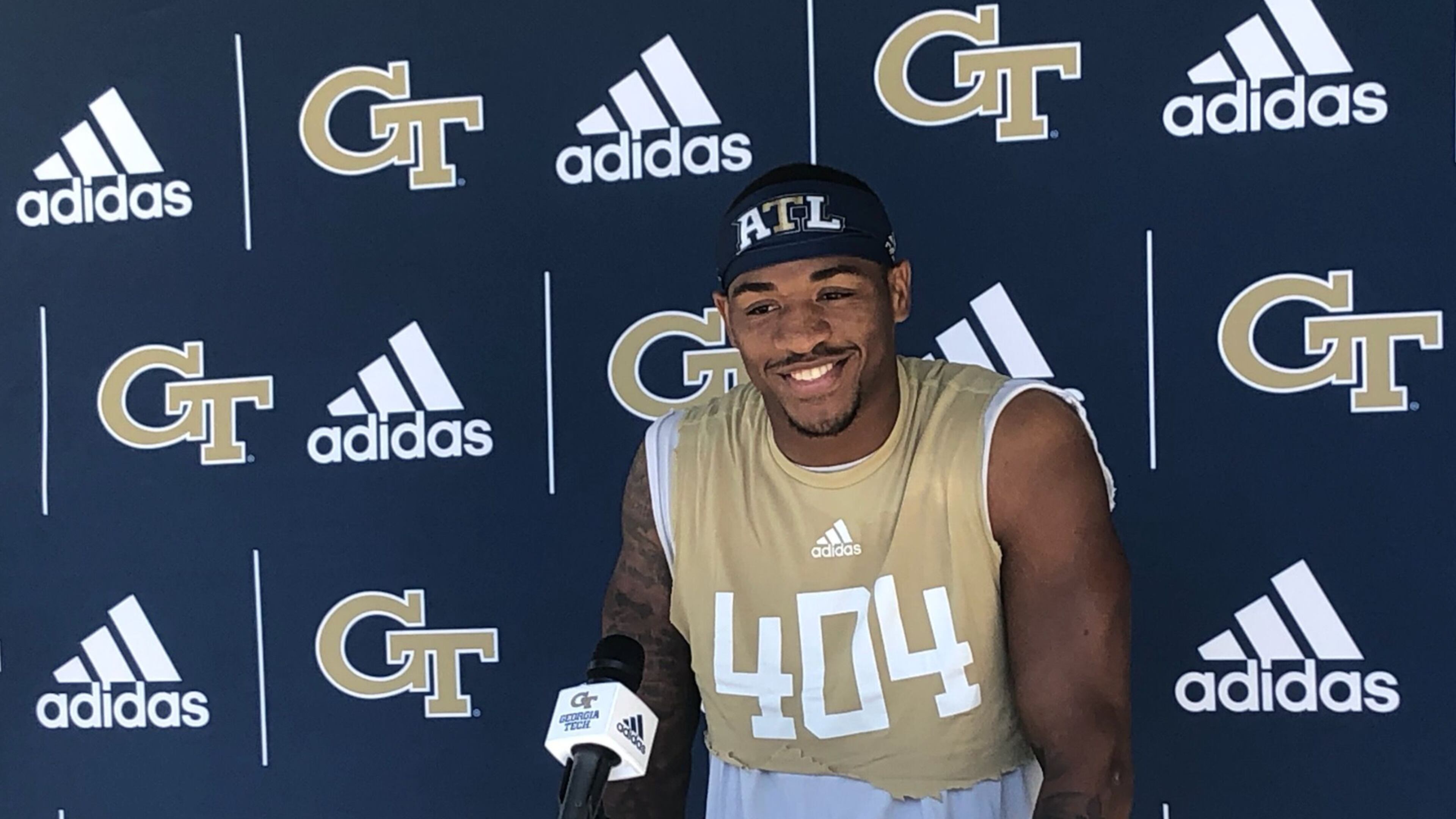 Georgia Tech safety Juanyeh Thomas speaks with media following practice at Bobby Dodd Stadium October 20, 2021. (AJC photo by Ken Sugiura)