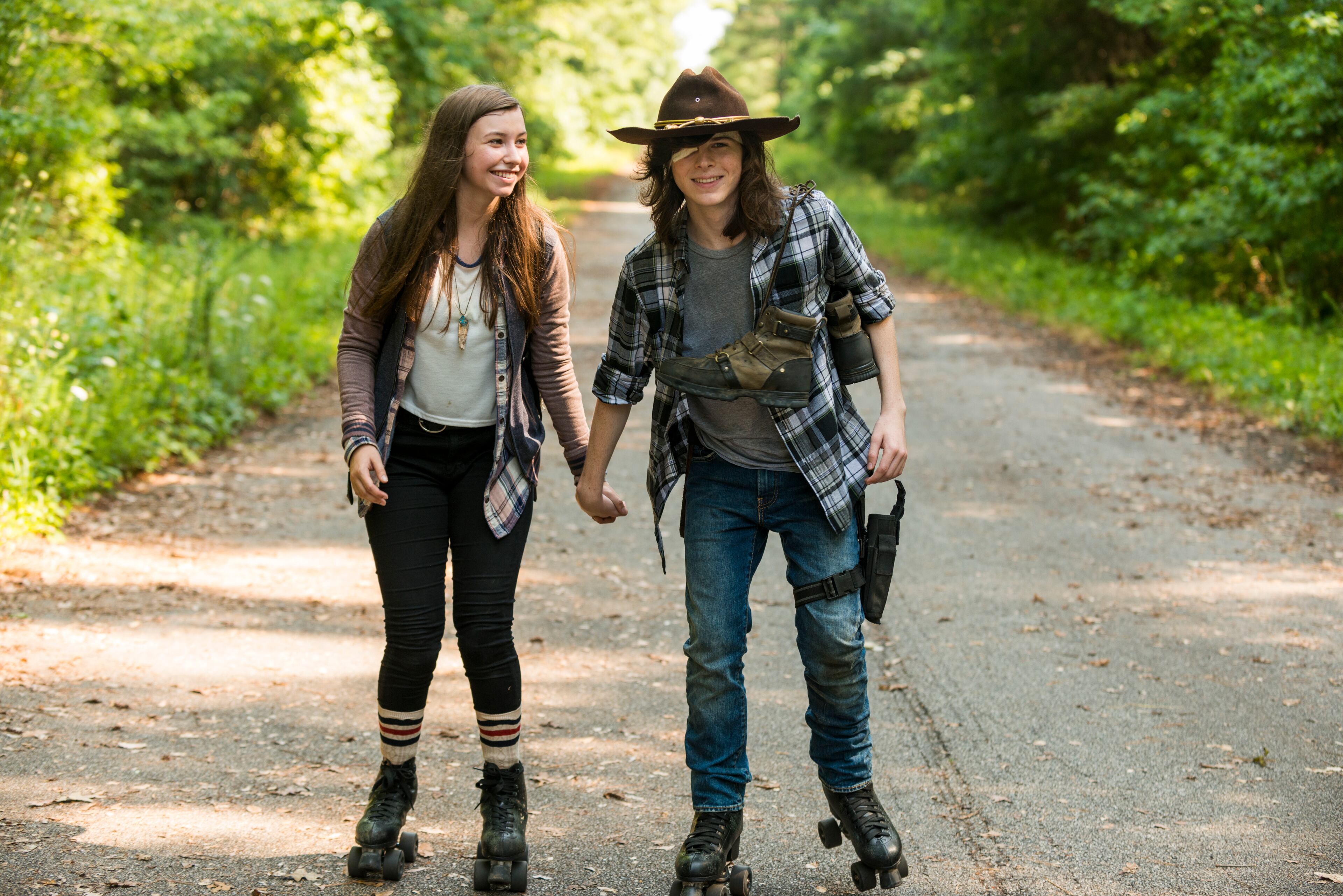 Katelyn Nacon as Enid, Chandler Riggs as Carl Grimes - The Walking Dead _ Season 7, Episode 5 - Photo Credit: Gene Page/AMC