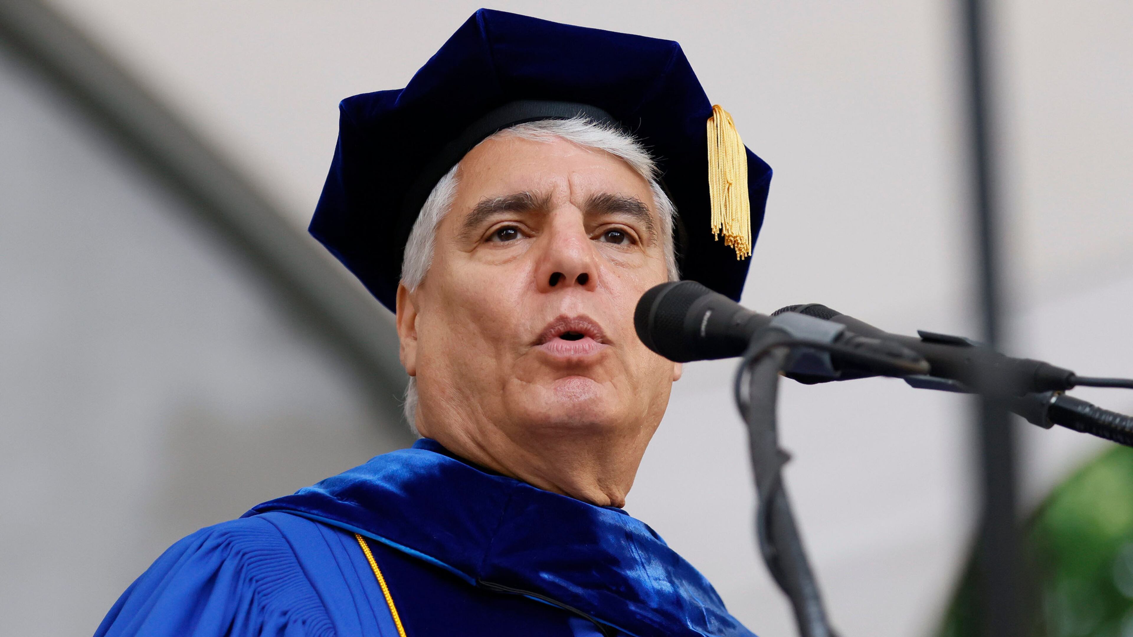 Emory's president, Gregory L. Fenves, delivers his presidential address to the graduates during Emory University's 2023 Commencement on Monday, May 8, 2023. Fenves said he was "saddened" and "horrified" after protests at the school on April 25, 2024. (Miguel Martinez/The Atlanta Journal-Constitution/TNS)