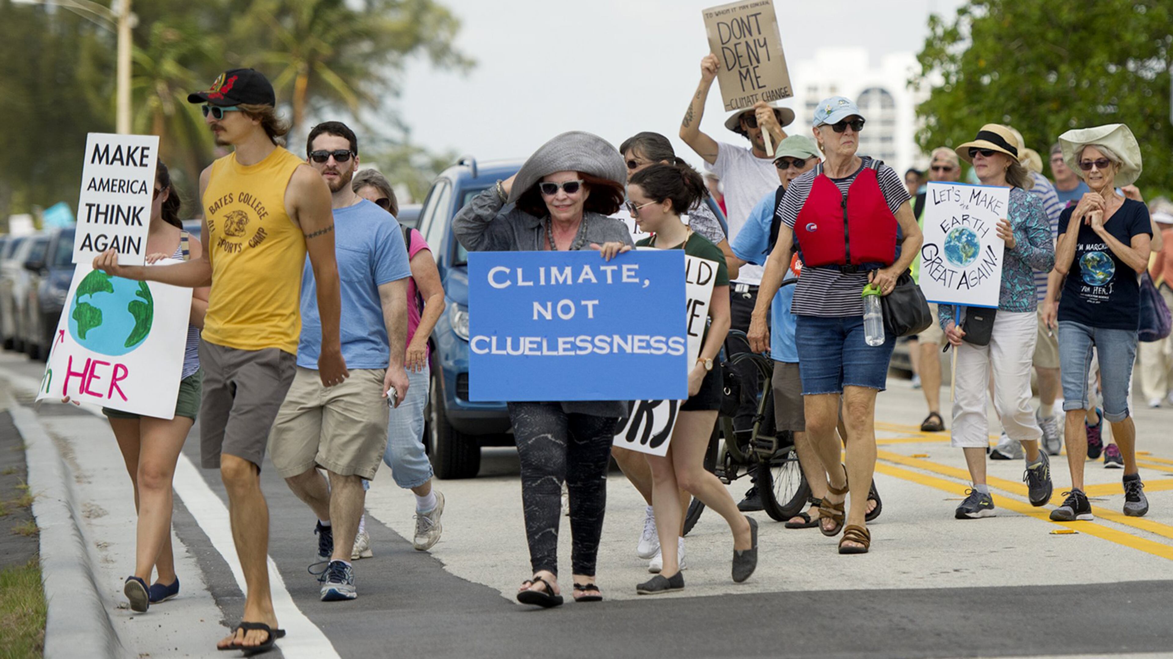 Hundreds of demonstrators participate in the People’s Climate March in Palm Beach Saturday April 29, 2017. The march begin in West Palm Beach and circled past Mar-a-Lago ending on Bingham Island in Palm Beach. ( Meghan McCarthy / Daily News )