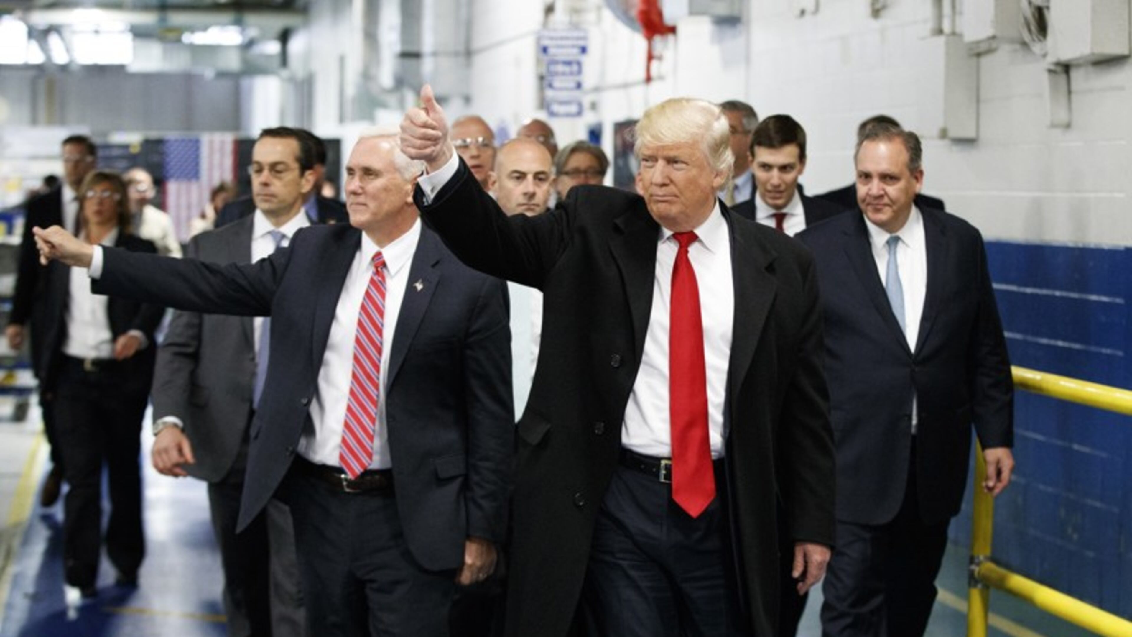 President-elect Donald Trump and Vice President-elect Mike Pence wave as they visit to Carrier factory, in Indianapolis, Ind. Trump is slamming a union leader who criticized his deal to discourage air conditioner manufacturer Carrier Corp. from closing an Indiana factory and moving its jobs to Mexico. Trump tweeted Wednesday evening, Dec. 7, 2016: "Chuck Jones, who is President of United Steelworkers 1999, has done a terrible job representing workers." (AP Photo/Evan Vucci, File)